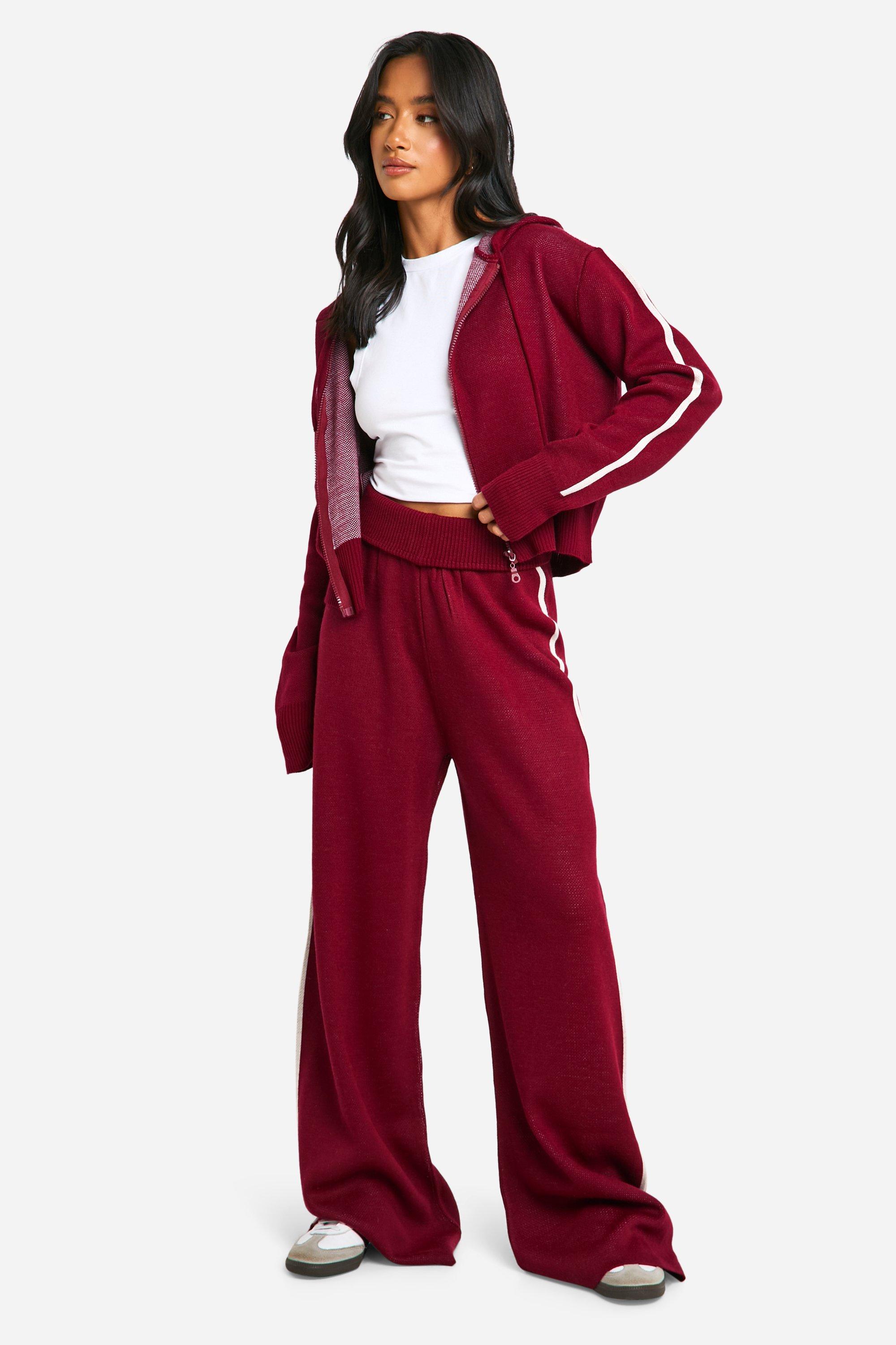 Image of Pantaloni Petite in maglia con dettagli a righe e cappuccio & pantaloni a zampa con dettagli in vita, Rosso