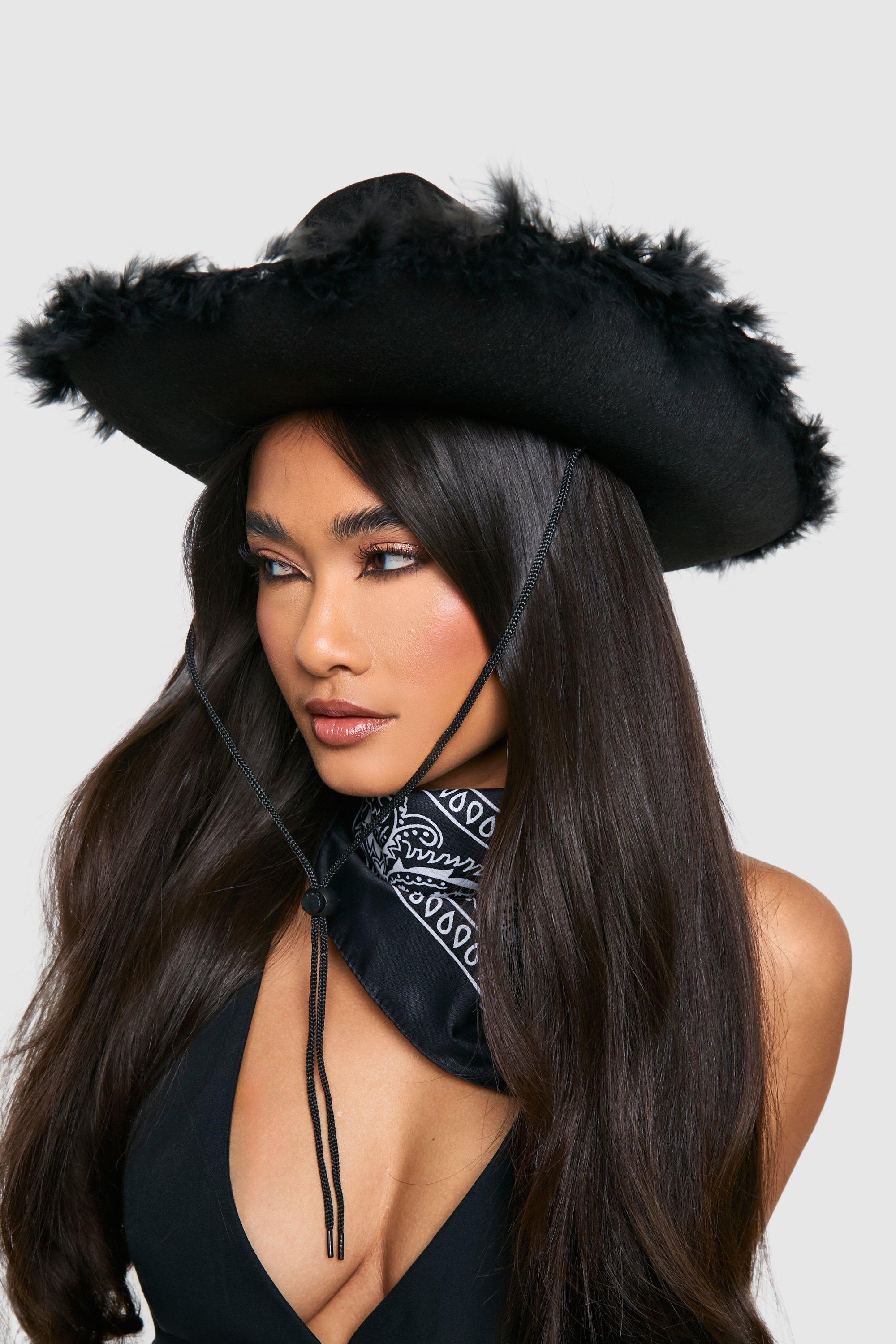 Womens Halloween Feathered Cowboy Hat Bandana Multipack Black One Size Black