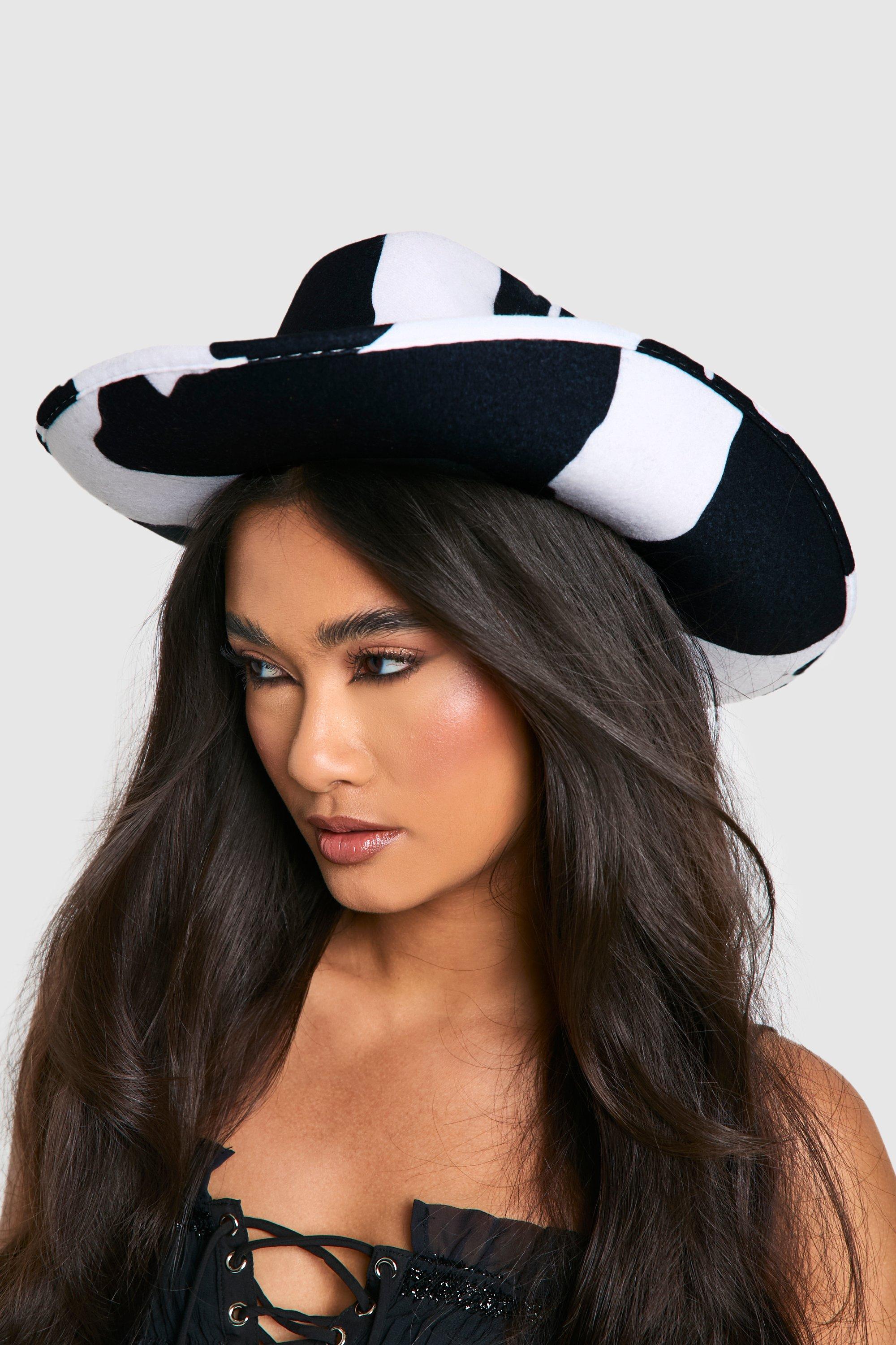 Womens Halloween Cow Print Cowboy Hat Black One Size Black