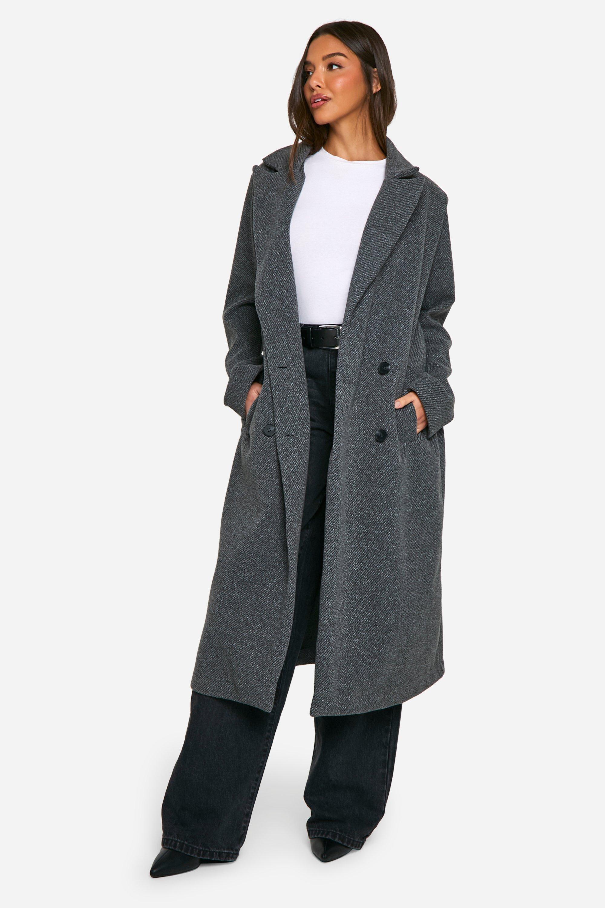 Womens Oversized Shoulder Pad Wool Look Coat - Grey - 12, Grey