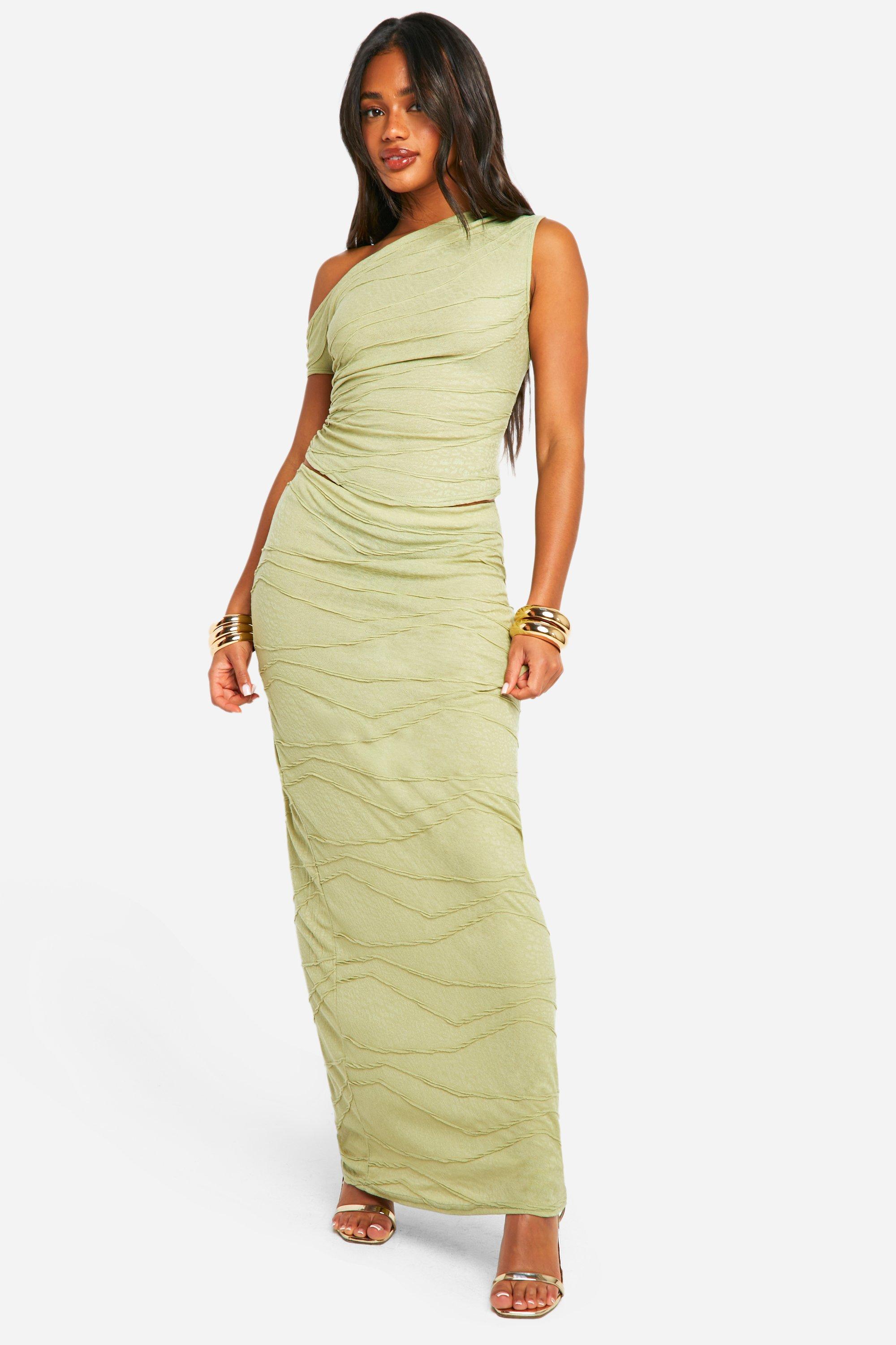 Boohoo Maxi Rok Met Textuur, Sage