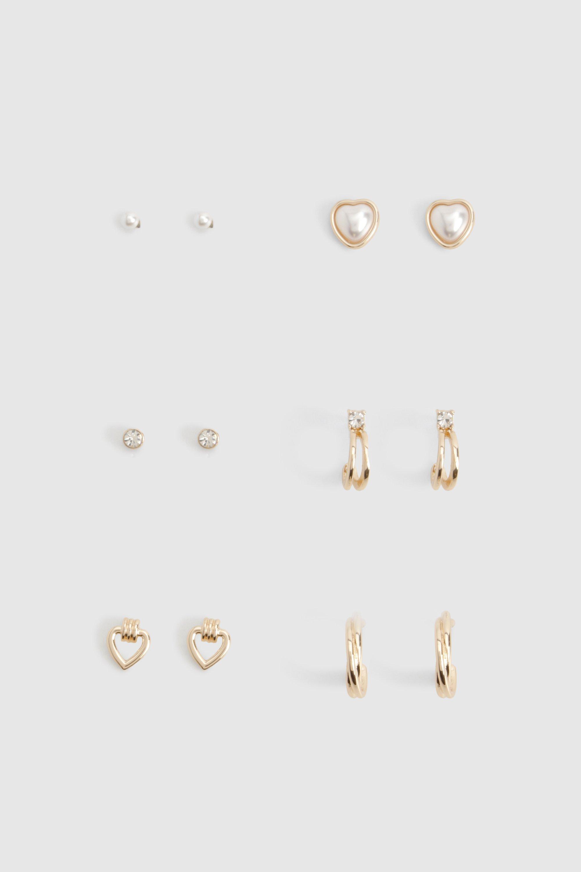 Womens Heart Stud Earring 6 Pack - Gold - One Size, Gold