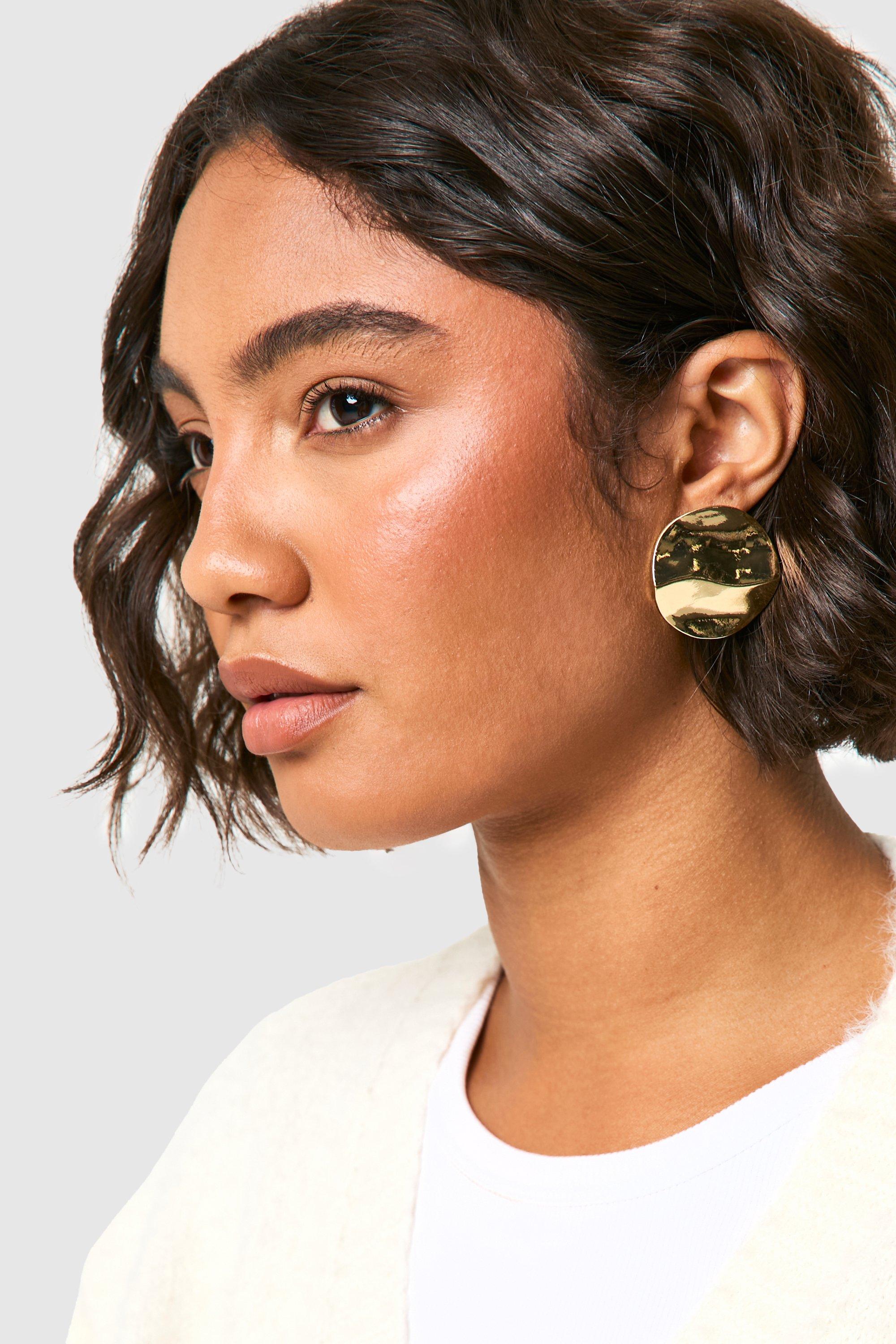 Womens Textured Disc Statement Stud Earrings - Gold - One Size, Gold