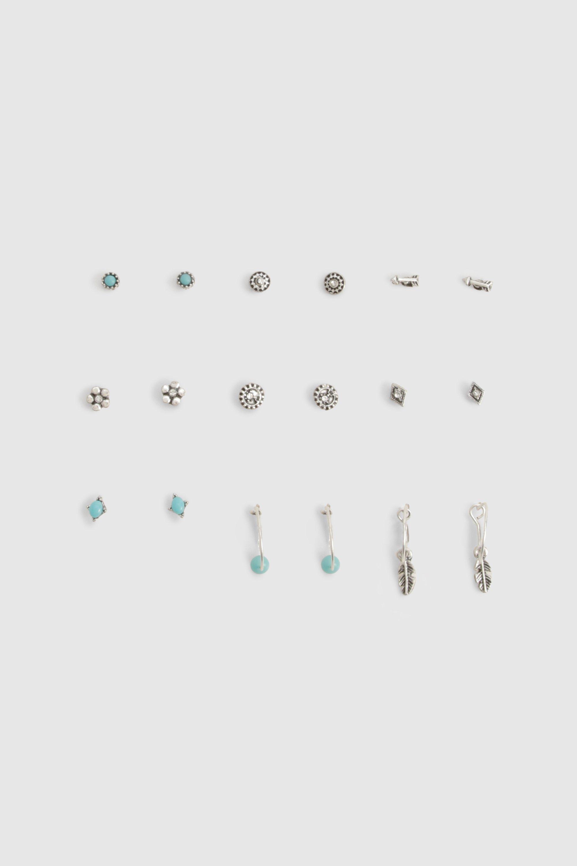 Womens Western Earring 9 Pack - Grey - One Size, Grey