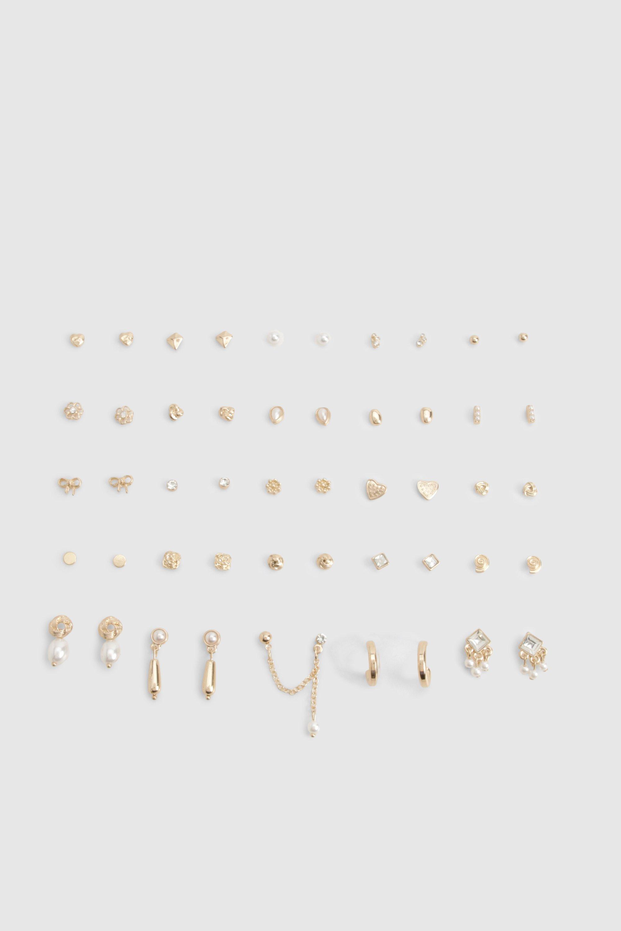 Womens Pearl And Gold Stud Earrings 25 Pack - One Size, Gold