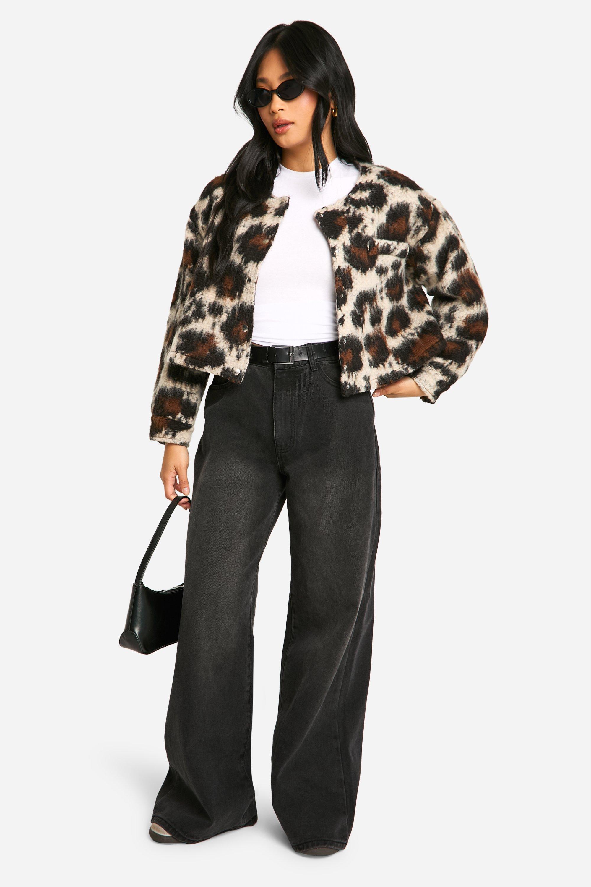 Image of Giacca Bomber Petite effetto lana leopardata, Multi