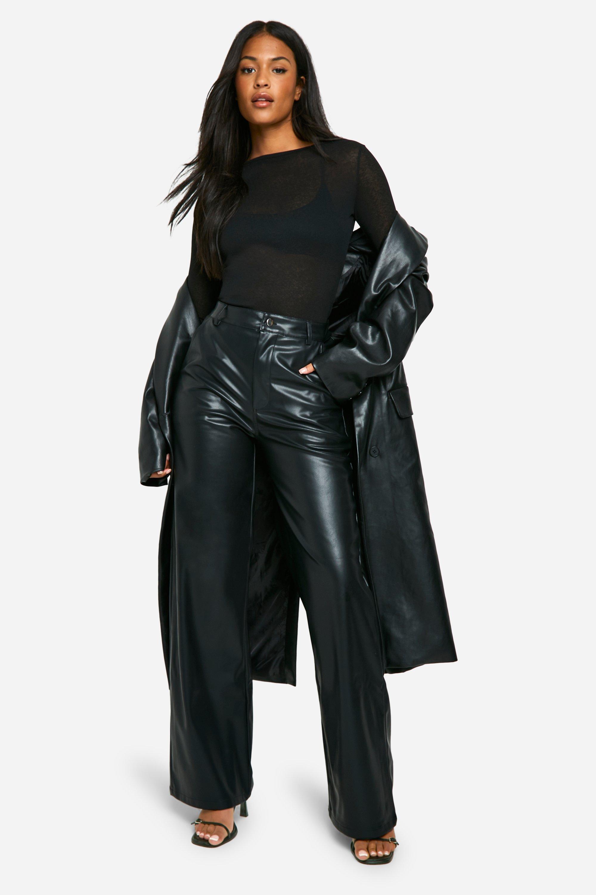 Image of Pantaloni Tall a gamba ampia in pelle sintetica, Nero