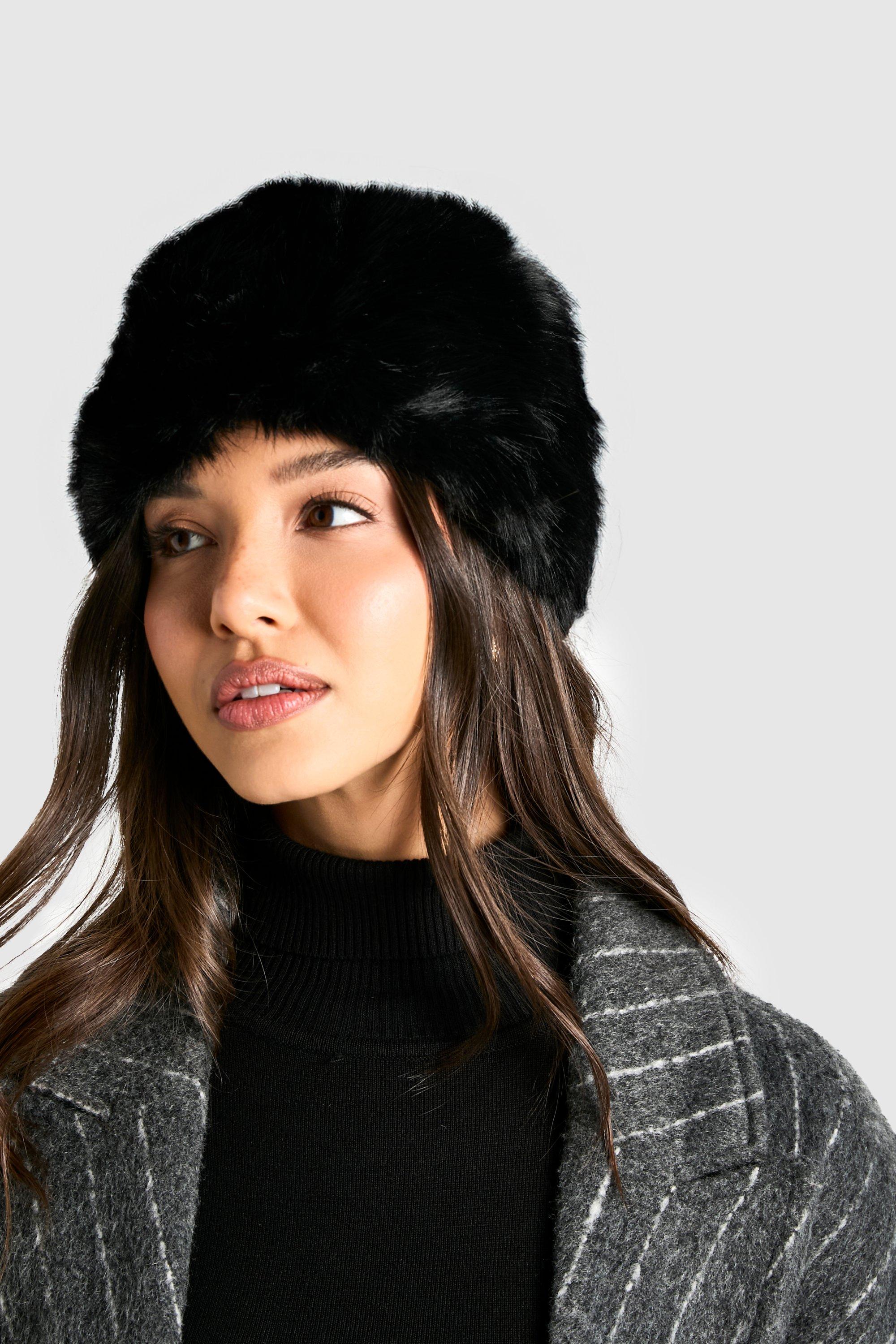 Womens Faux Fur Hat - Black - One Size, Black