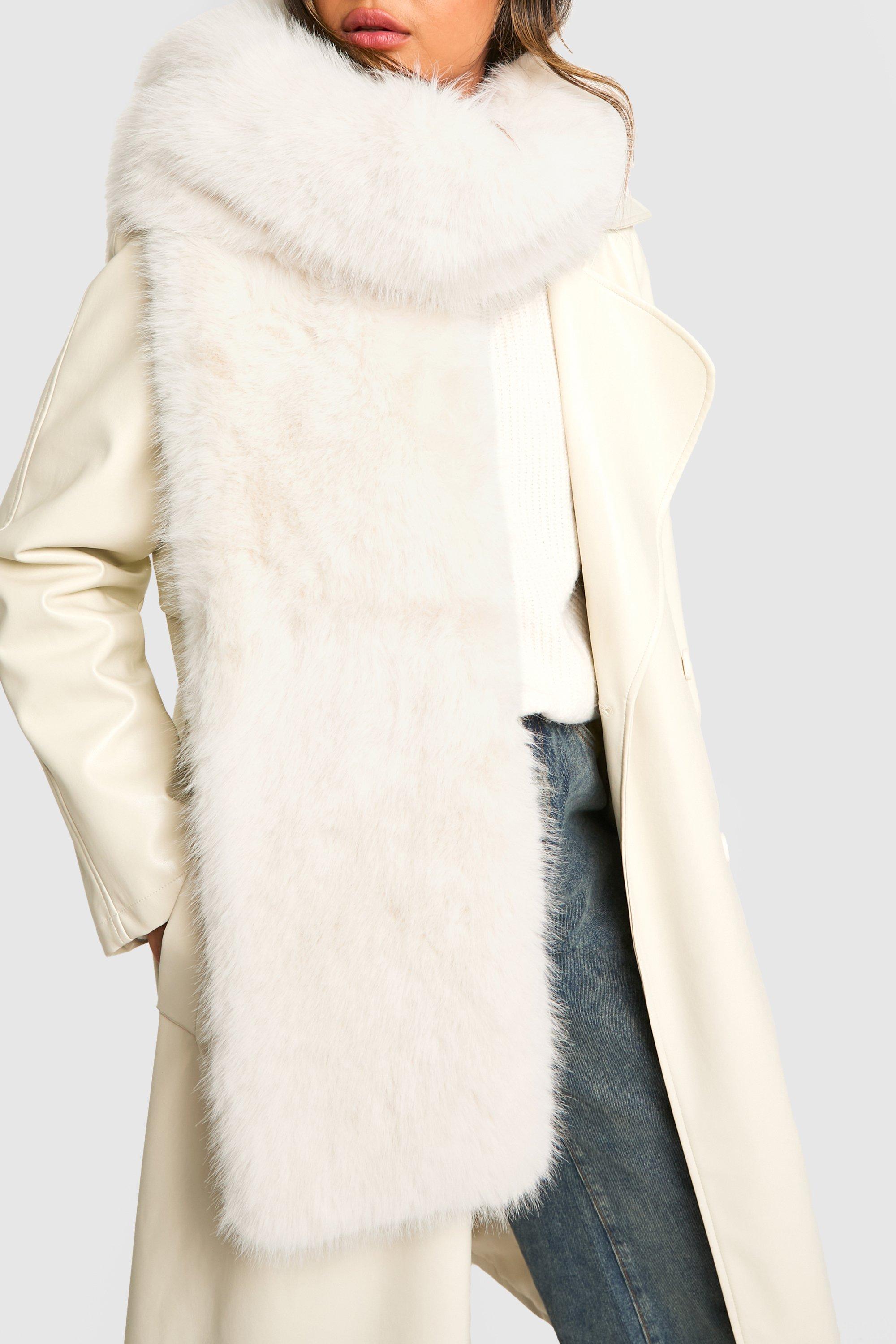 Womens Faux Fur Oversized Scarf - White - One Size, White