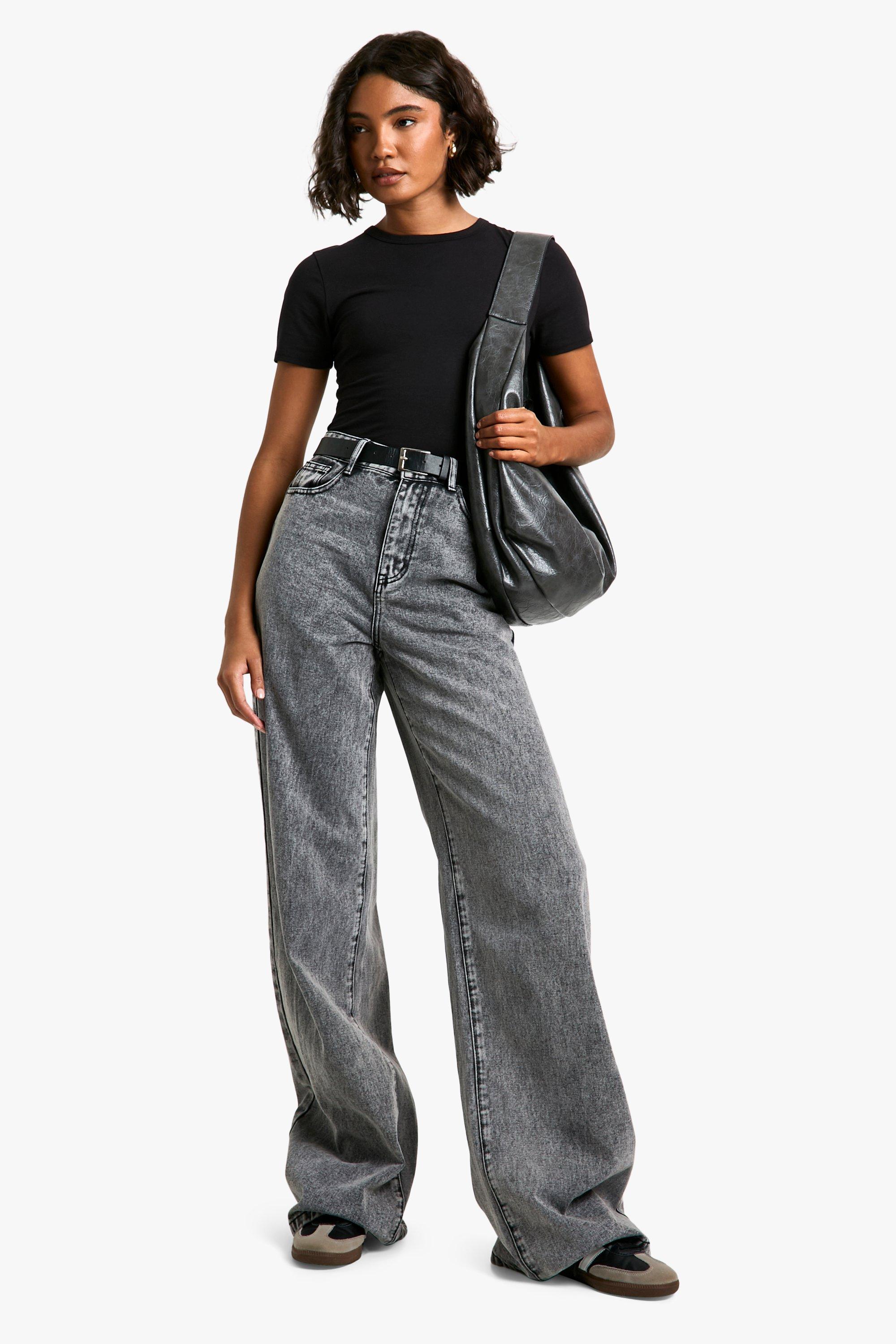 Boohoo Tall Basic 38 Inch Wide Leg Jeans, Grey