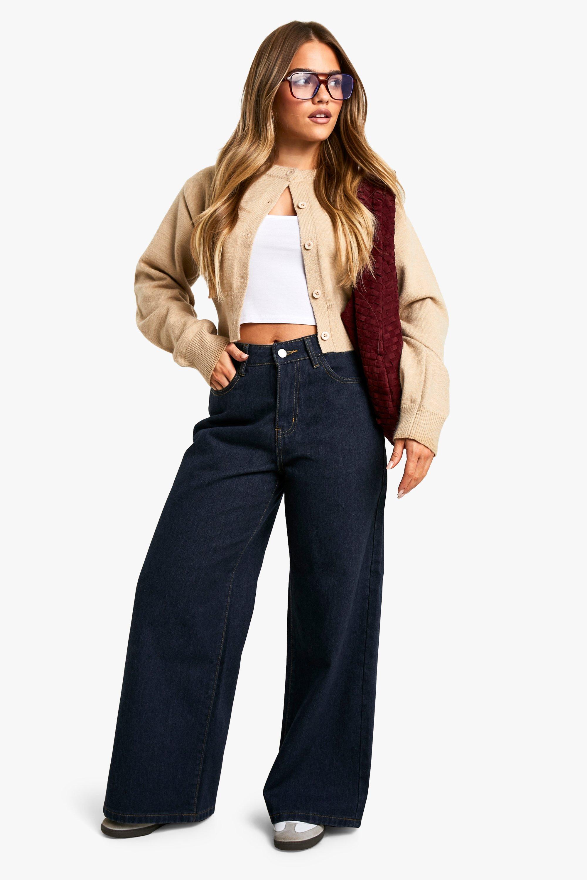 Boohoo Petite Basic 28 Inch Wide Leg Jeans, Dark Indigo