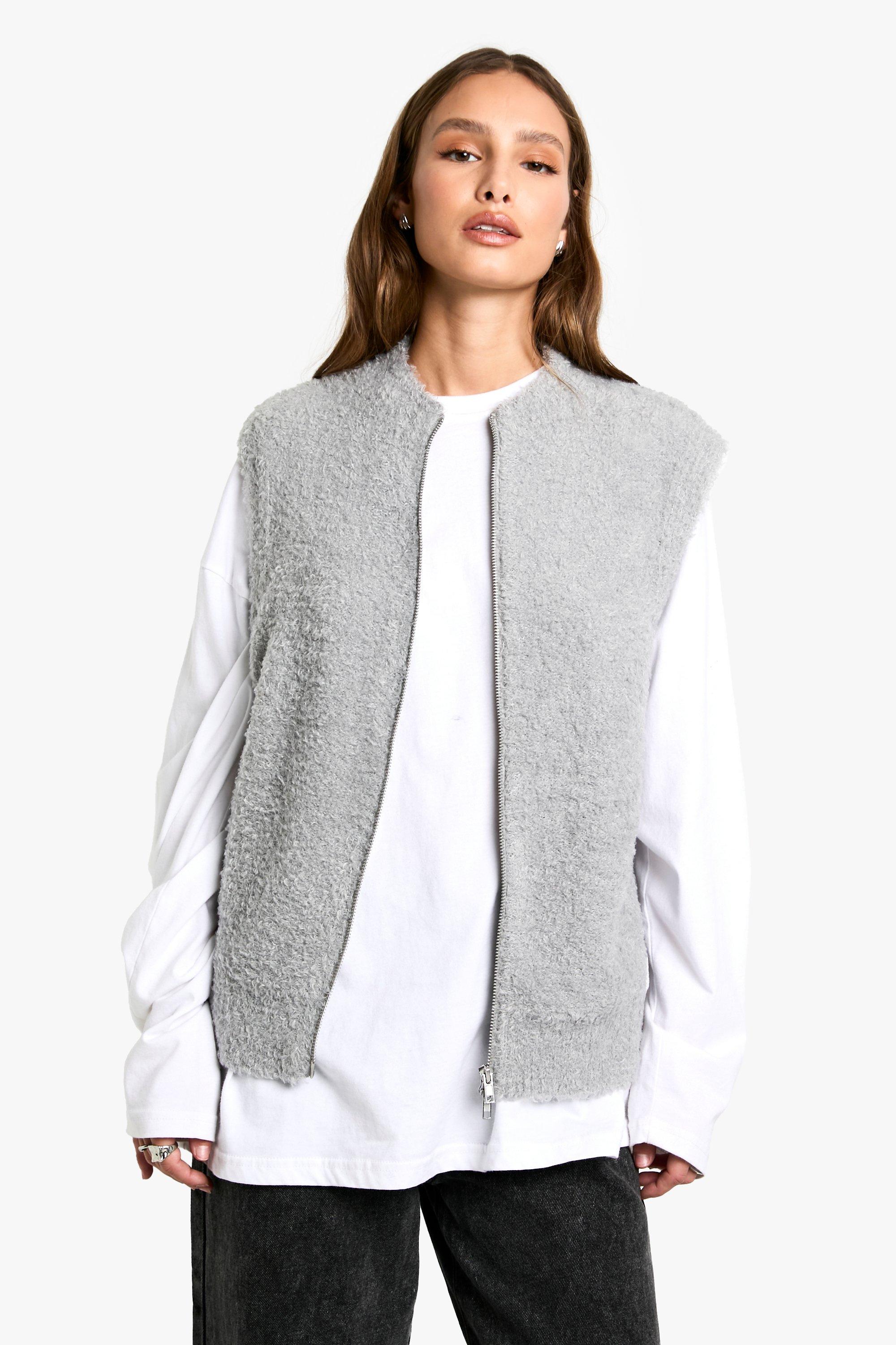 Boohoo Gebreide Bouclé Bodywarmer Met Rits, Grey