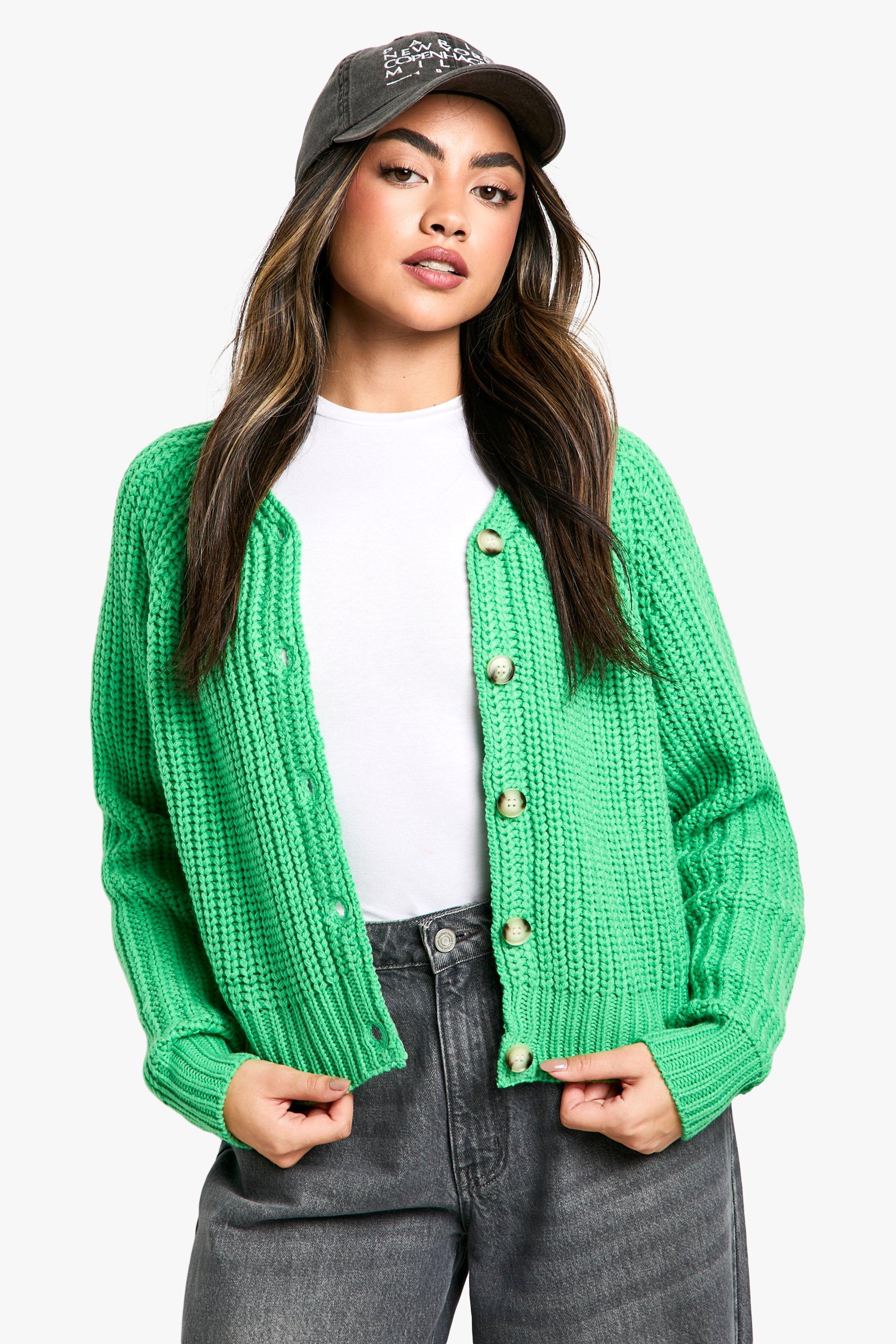 Boohoo Gebreide Cardigan Met Knopen, Green