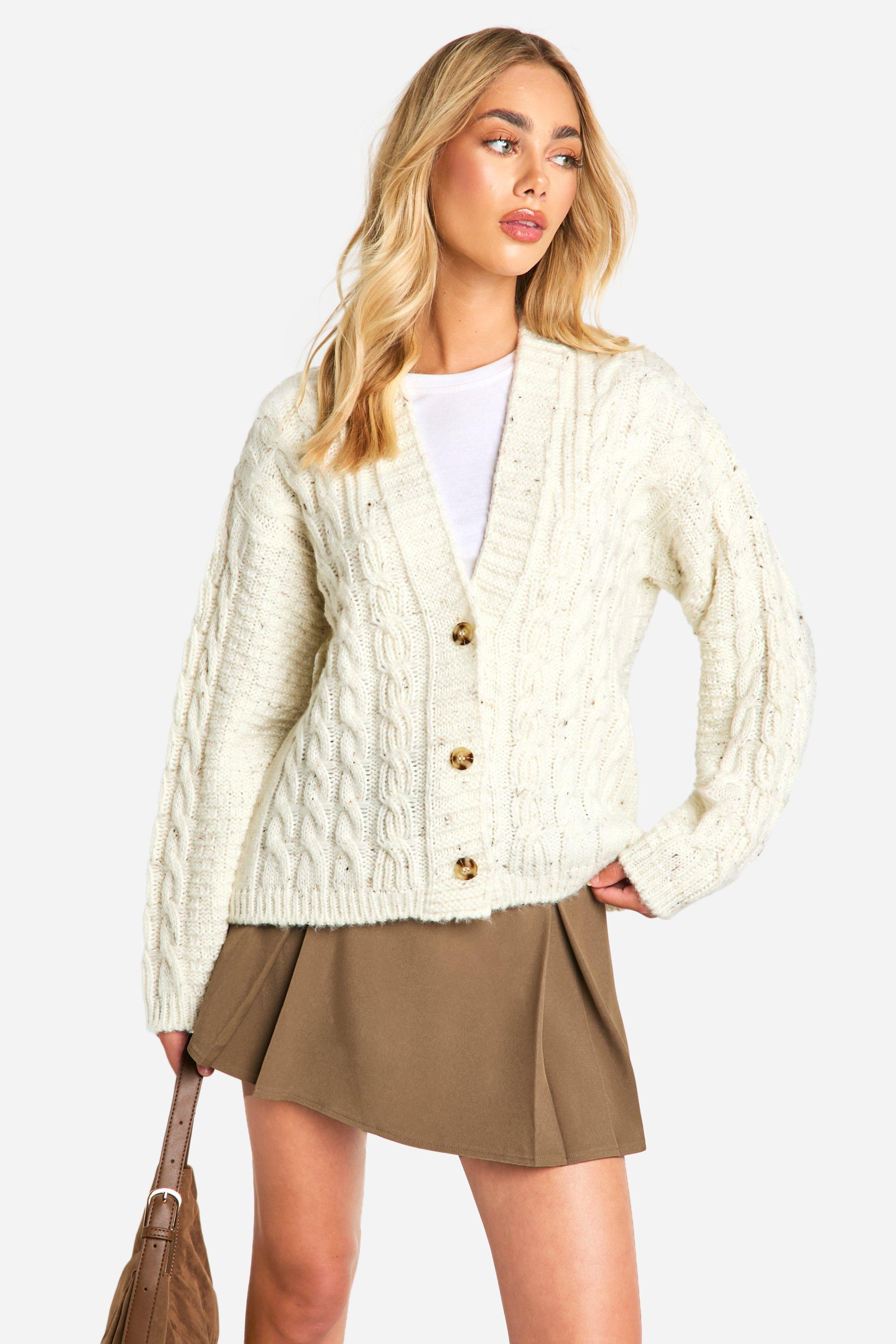 Boohoo Grof Gebreide Oversized Grof Gebreide Cardigan Met Knopen, Cream