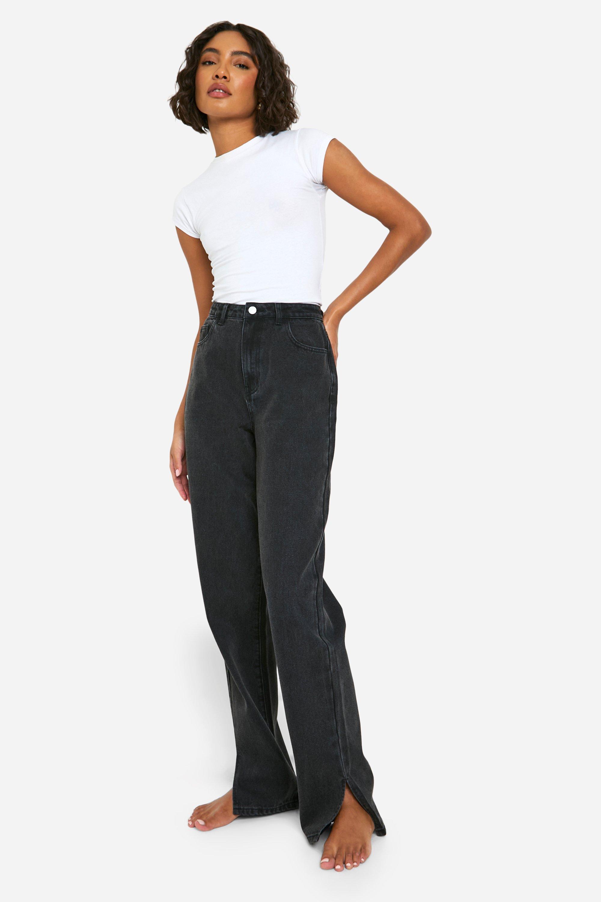 Boohoo Tall Basic High Waist Jeans Met Split En Rechte Pijpen, Washed Black