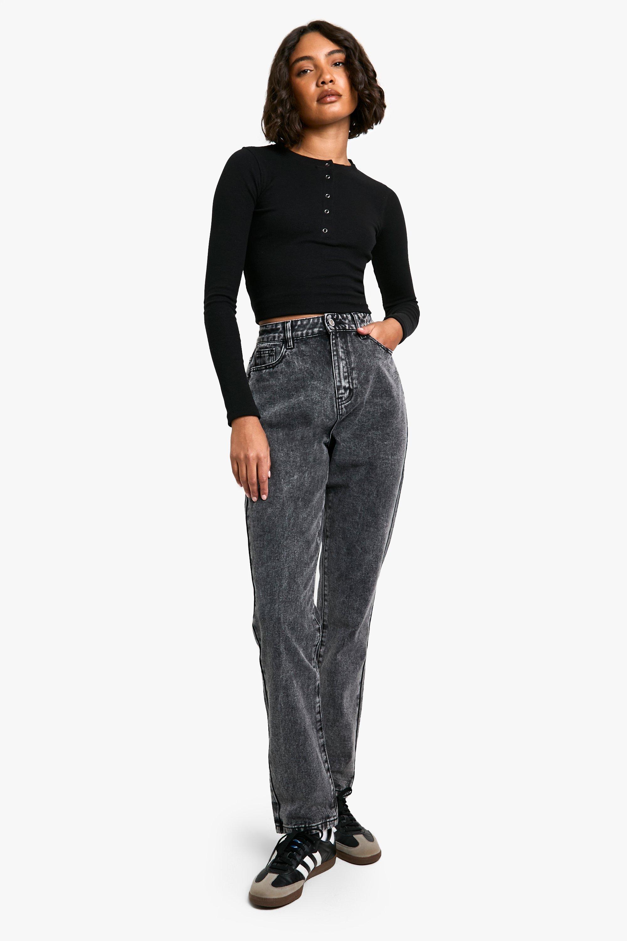 Boohoo Tall Basic High Waist Mom Jeans, Washed Black