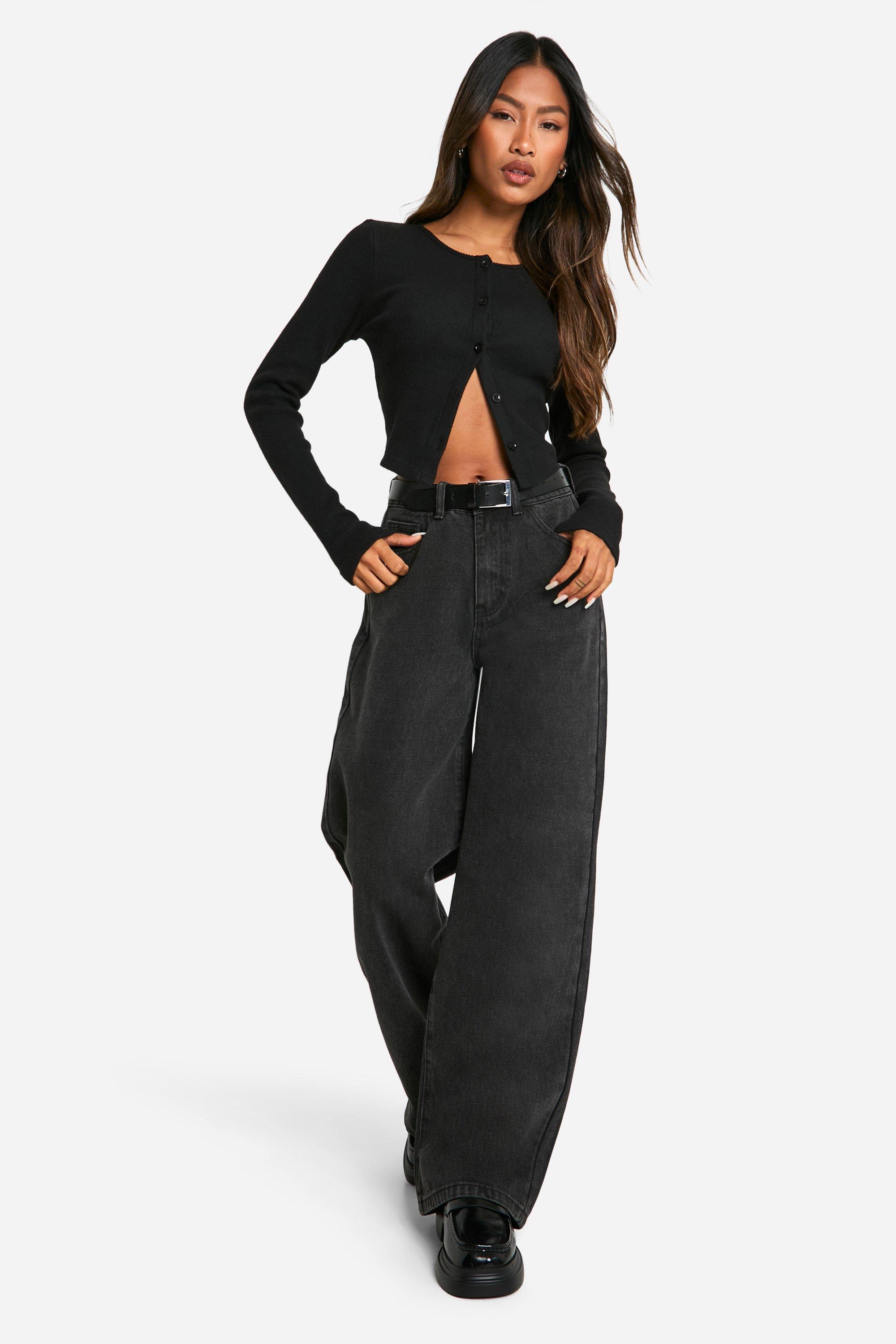 Boohoo Basics High Rise Wide Leg Jeans, Black