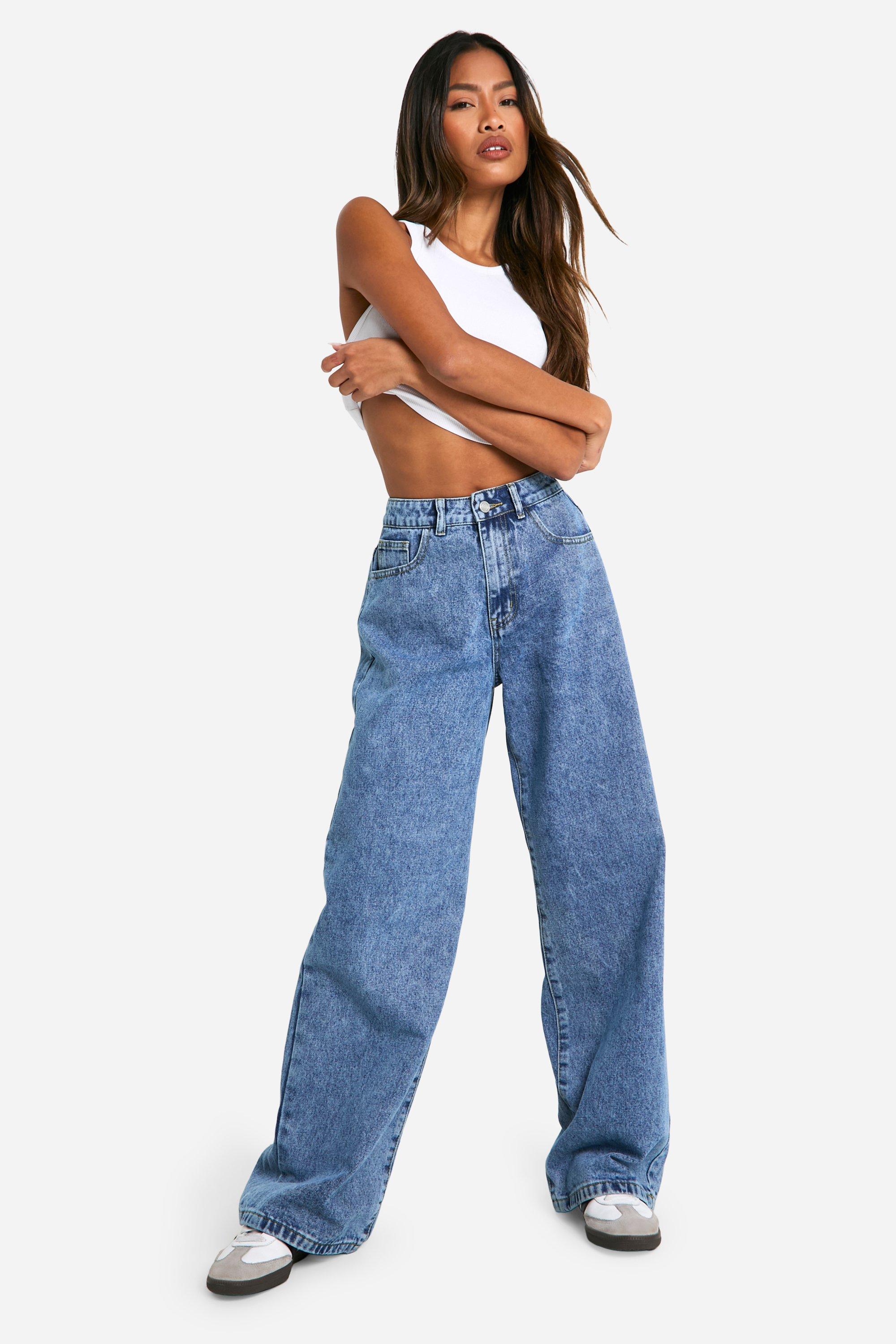 Boohoo Basic Wide Leg Jeans, Acid Wash Dark Blue