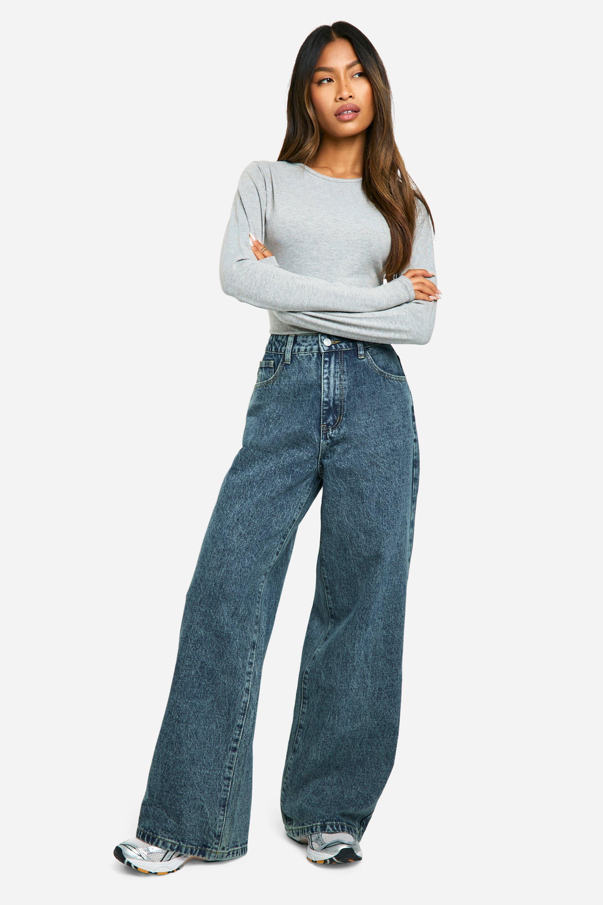 Boohoo Basic High Waist Super Wide Leg Jeans, Vintage Wash