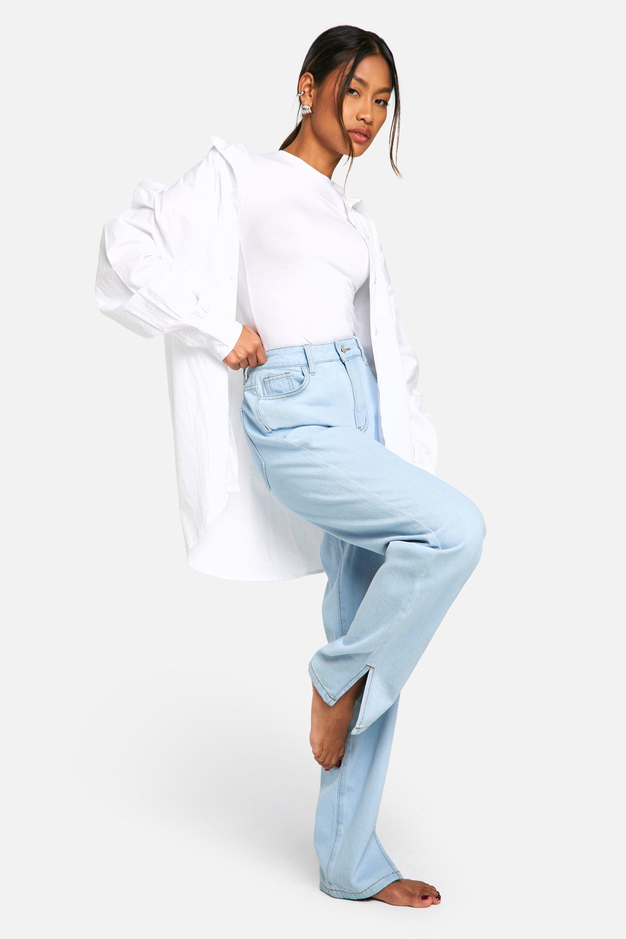 Image of Jeans dritti Basics a vita alta con spacco sul fondo, Bianco