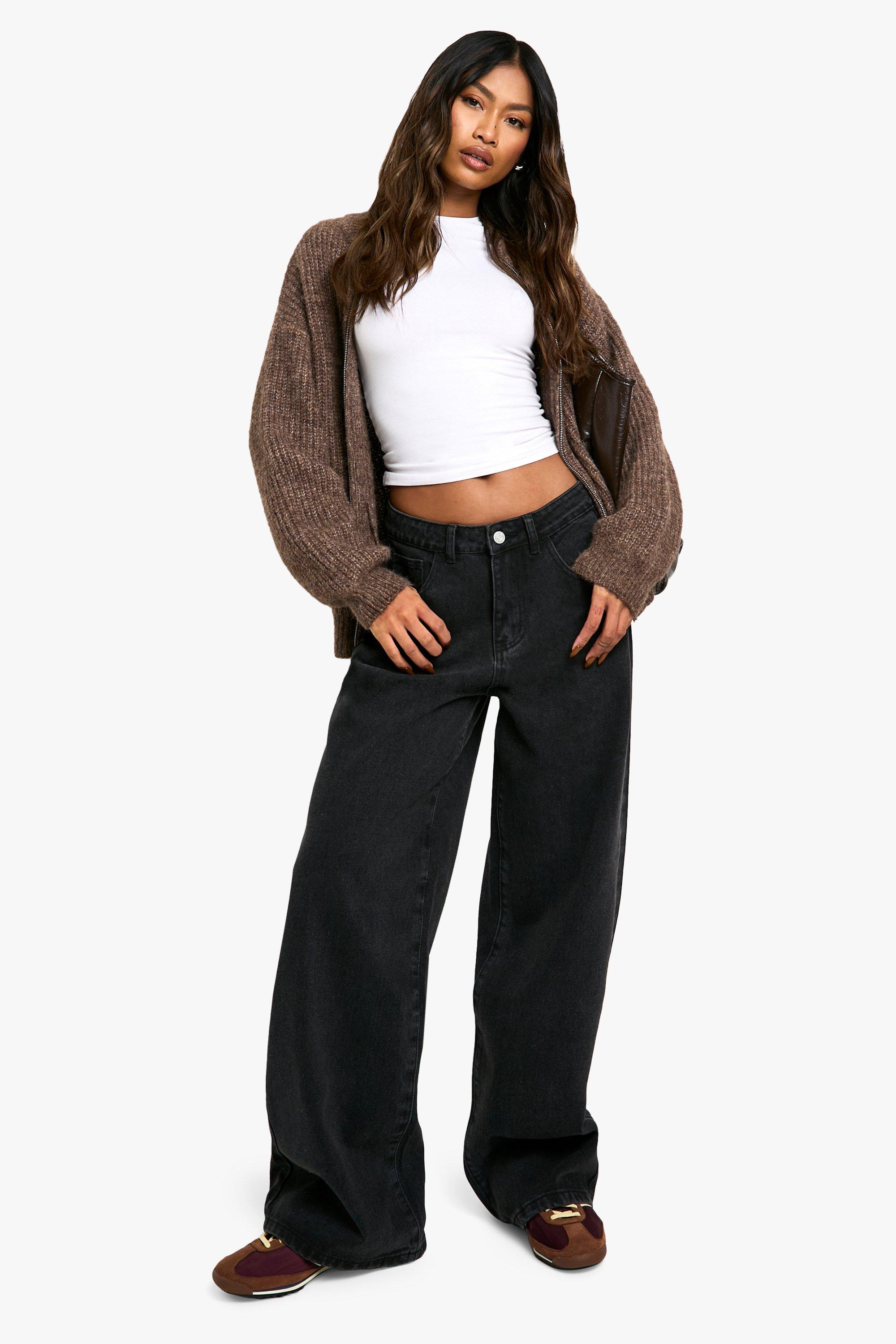 Boohoo Basic Wide Leg Jeans, Washed Black