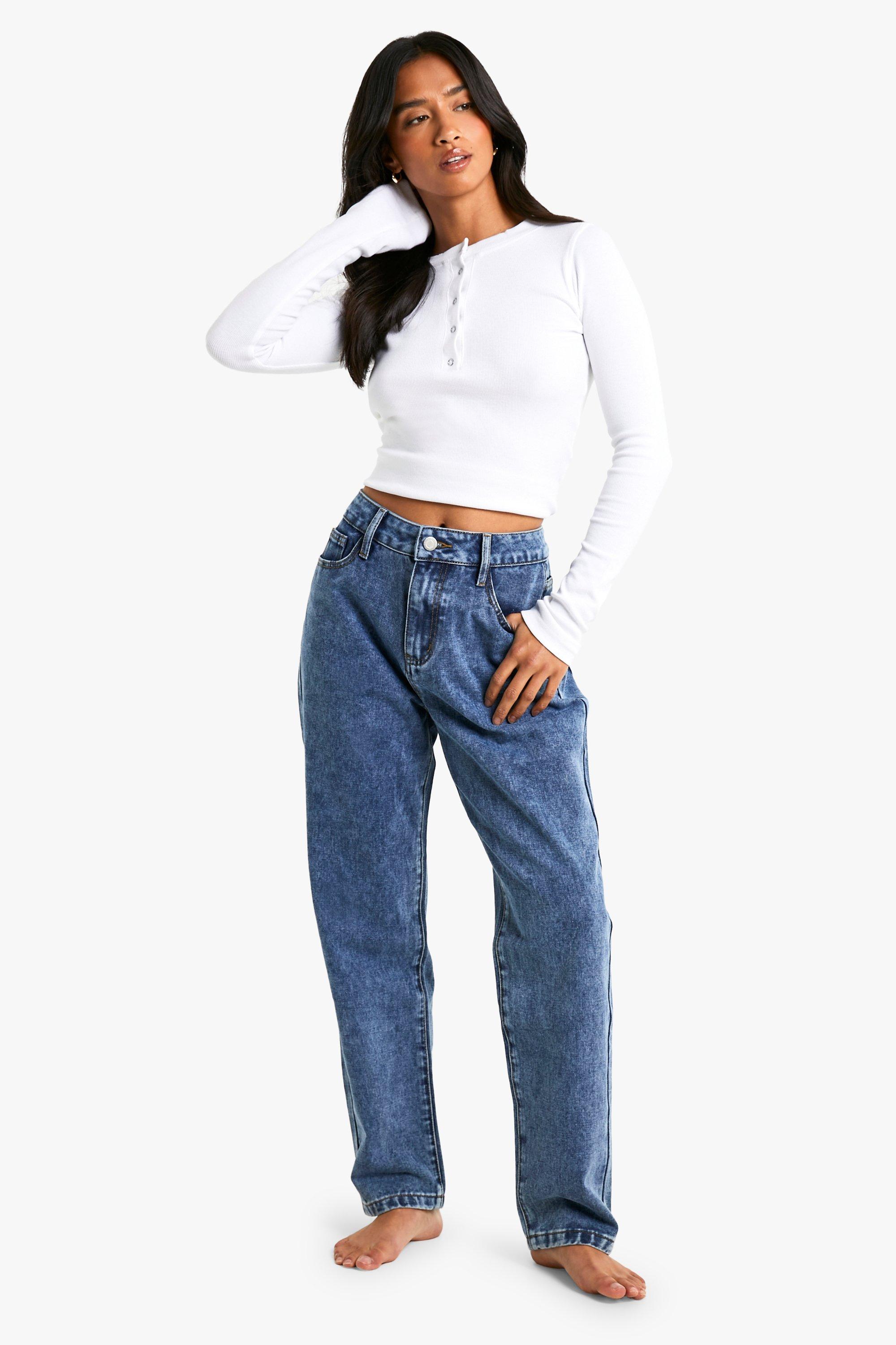 Boohoo Petite Basic Slim Fit Mom Jeans, Vintage Blue