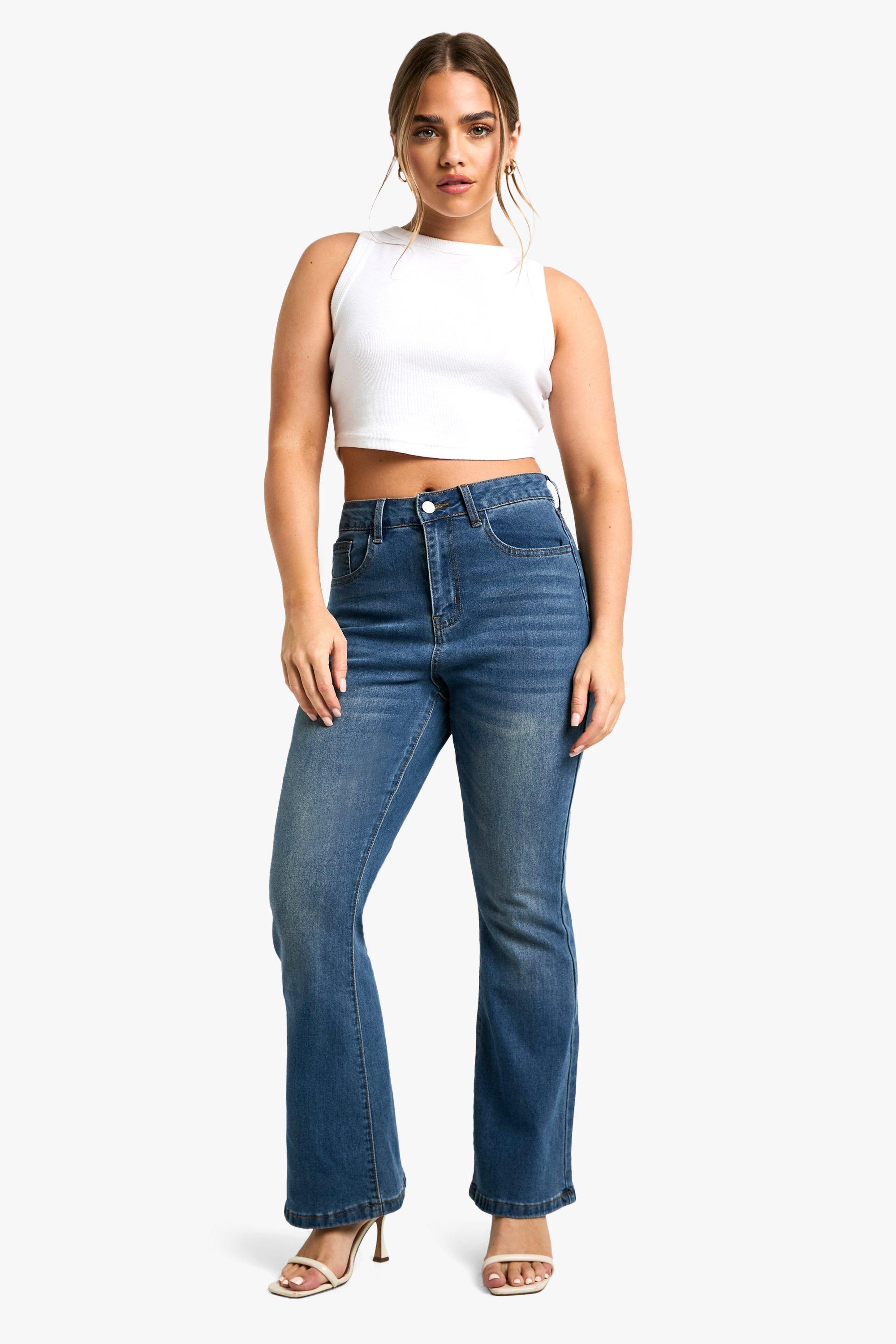 Boohoo Petite Basic Jeans Met Wijde Pijpen, Mid Blue