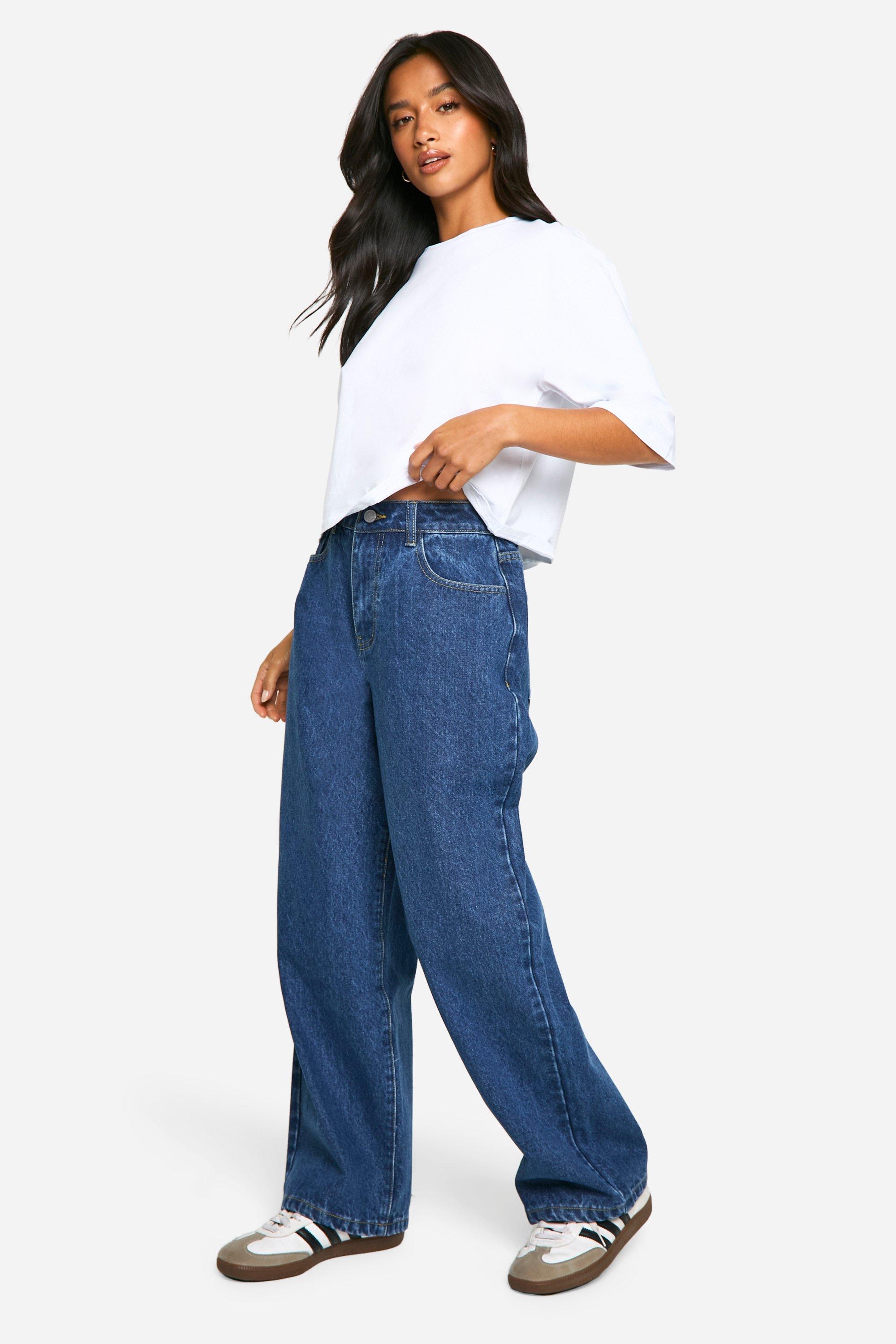 Boohoo Petite Basic Boyfriend Jeans, Vintage Wash