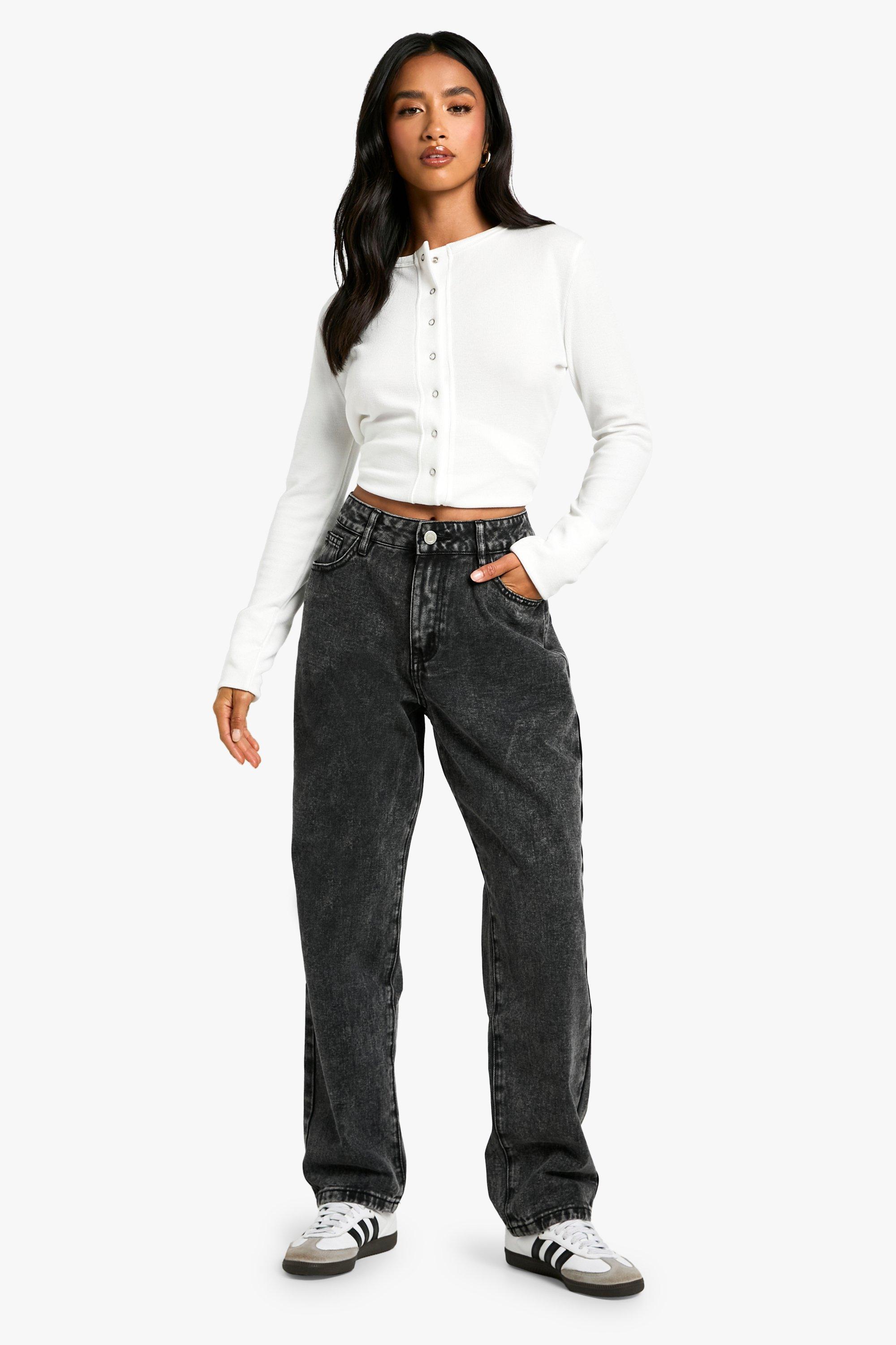 Boohoo Petite Basics Washed Straight Leg Jean, Washed Black