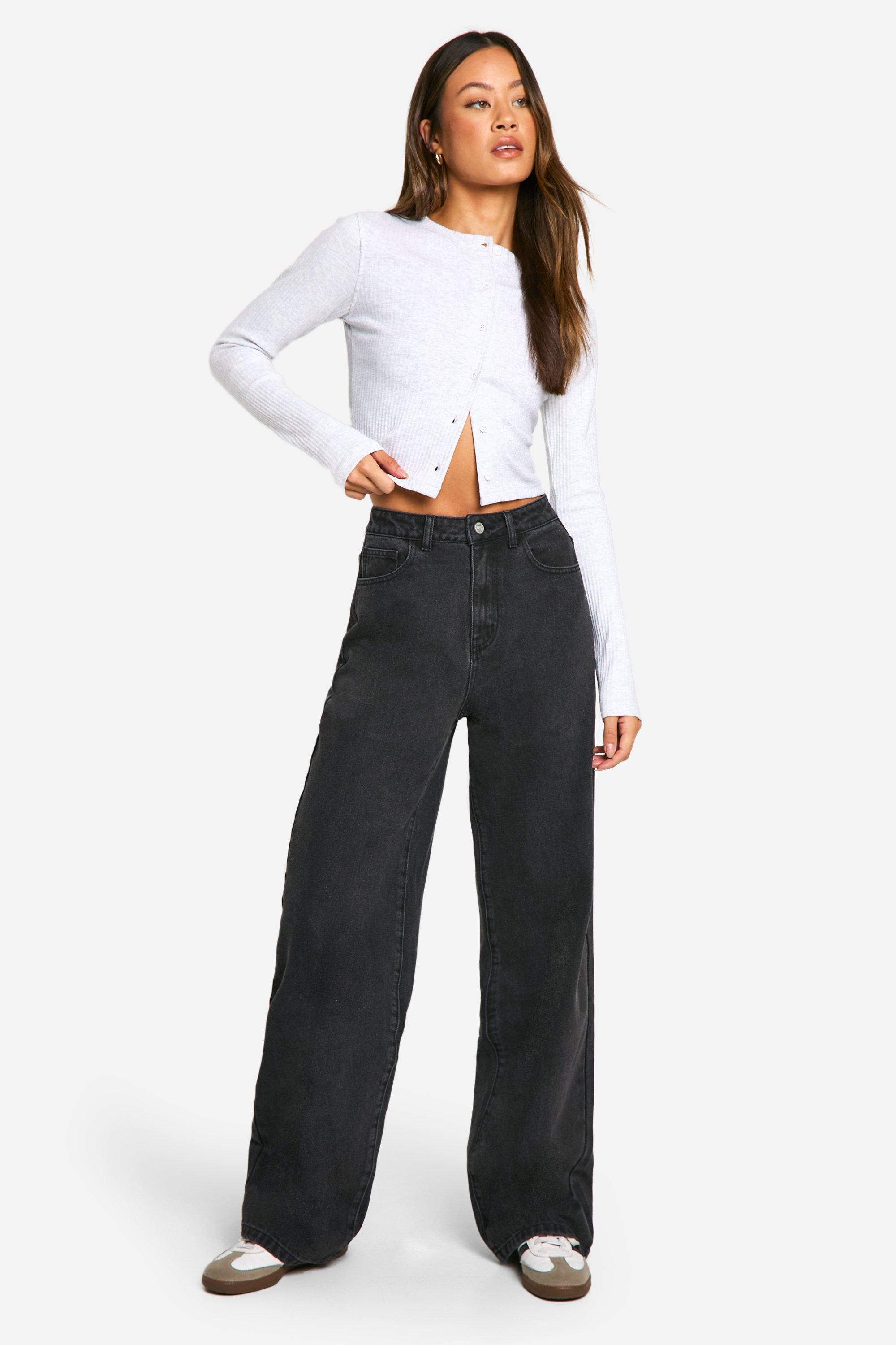 Boohoo Tall Basic Wide Leg Jeans, Washed Black