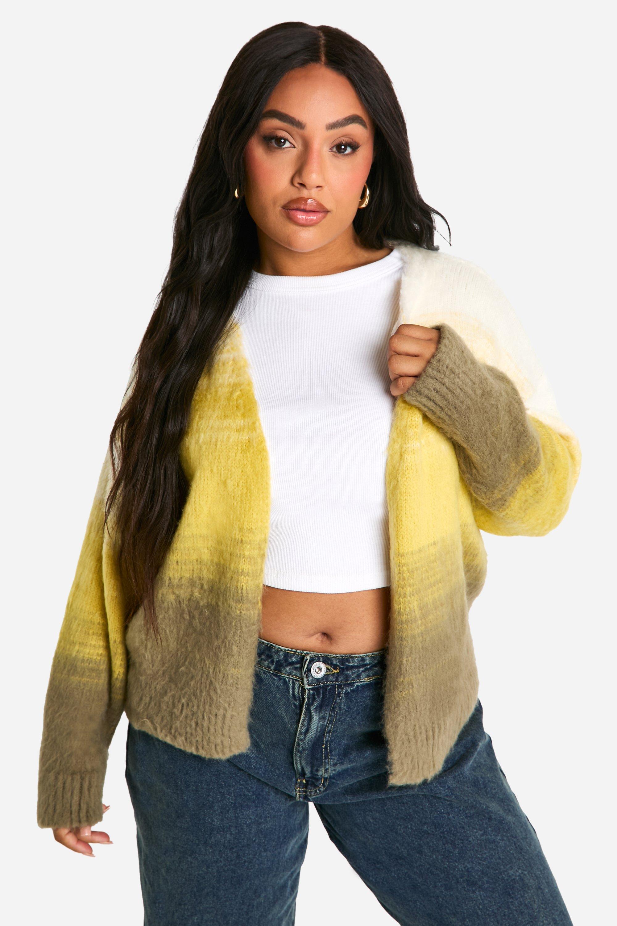 Boohoo Plus Gebreide Pluizige Ombre Cardigan, Olive