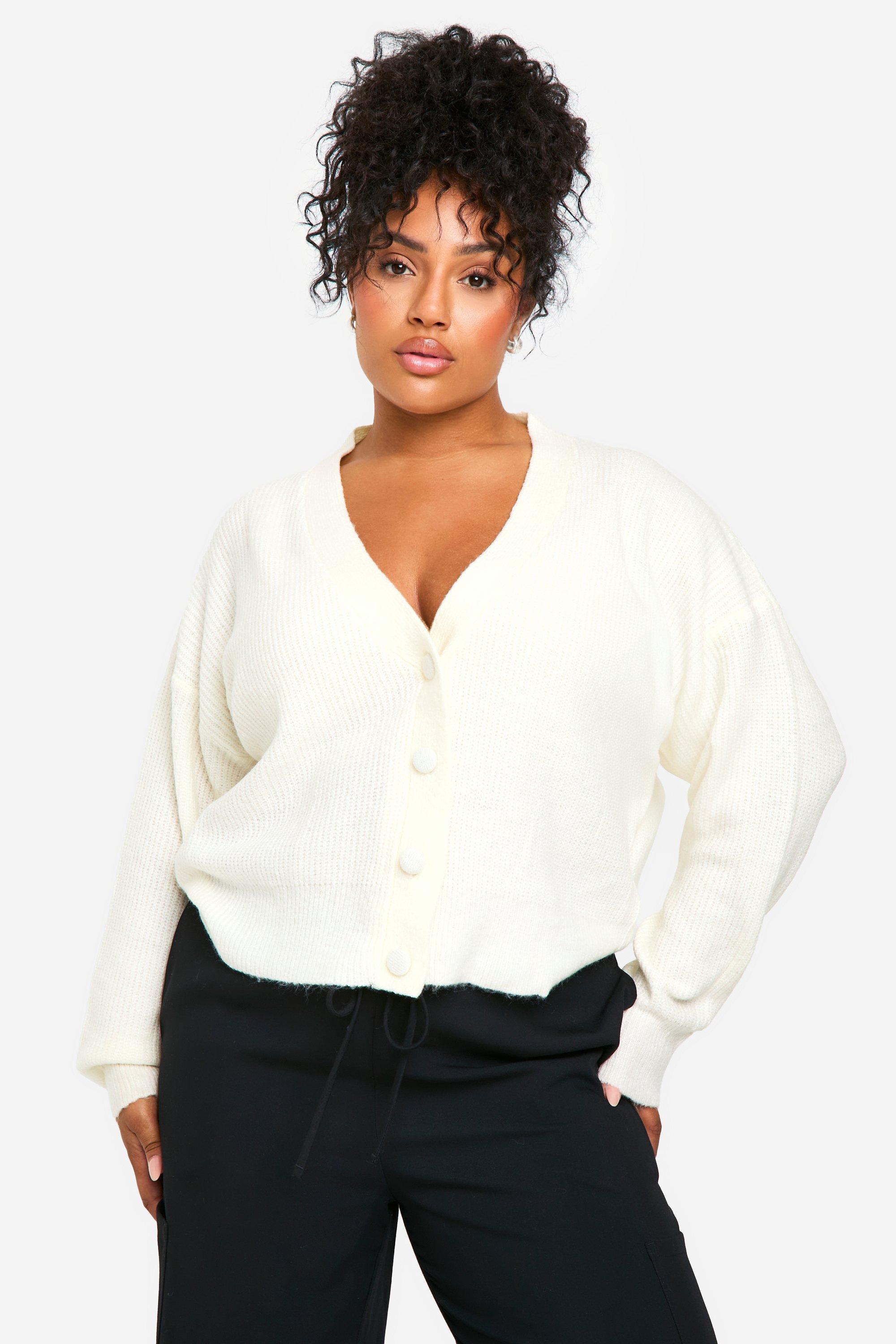 Boohoo Plus Zachte Gebreide Cardigan Met Knopen, Ivory