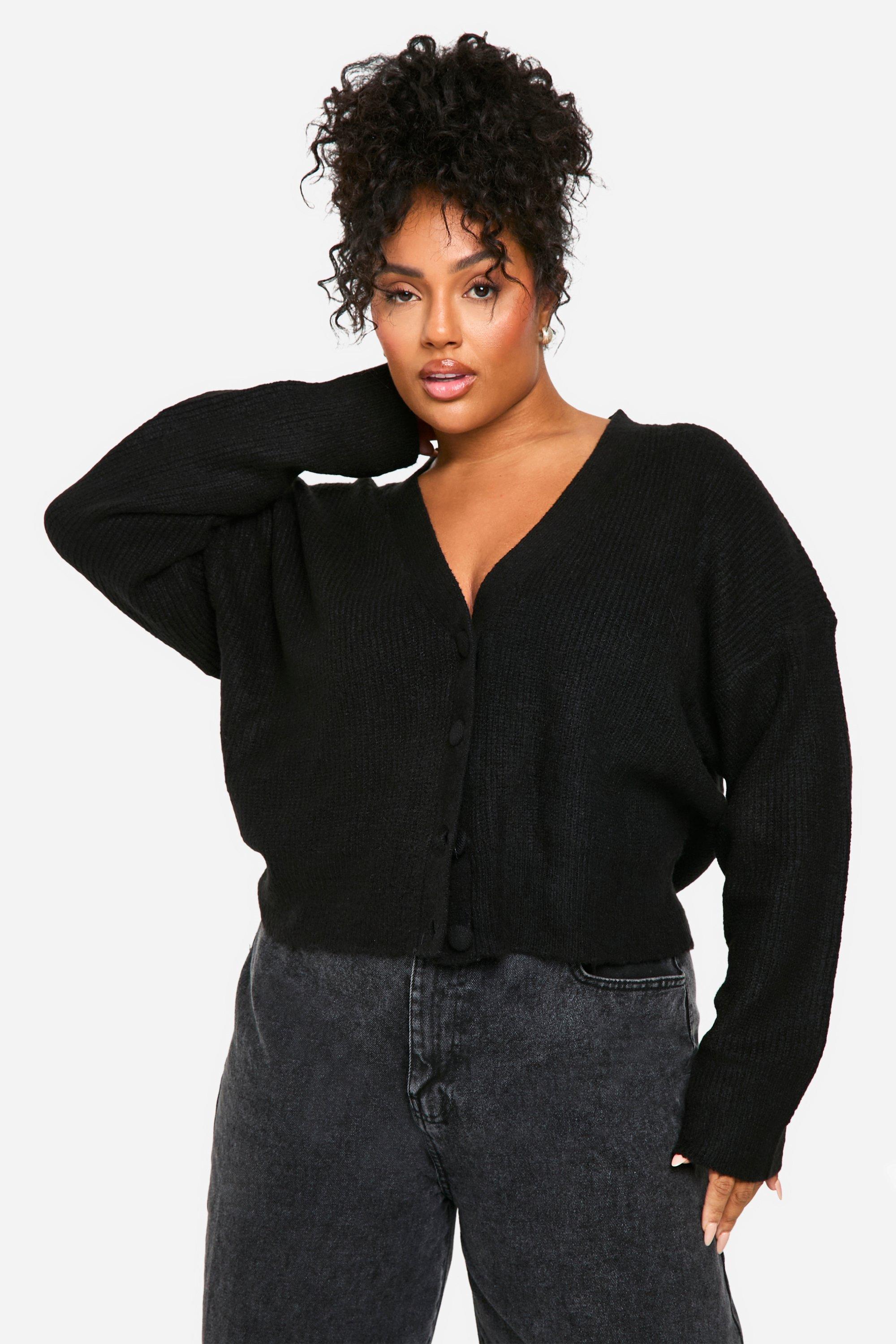 womens plus soft knit oversized cardigan - black - 22, black