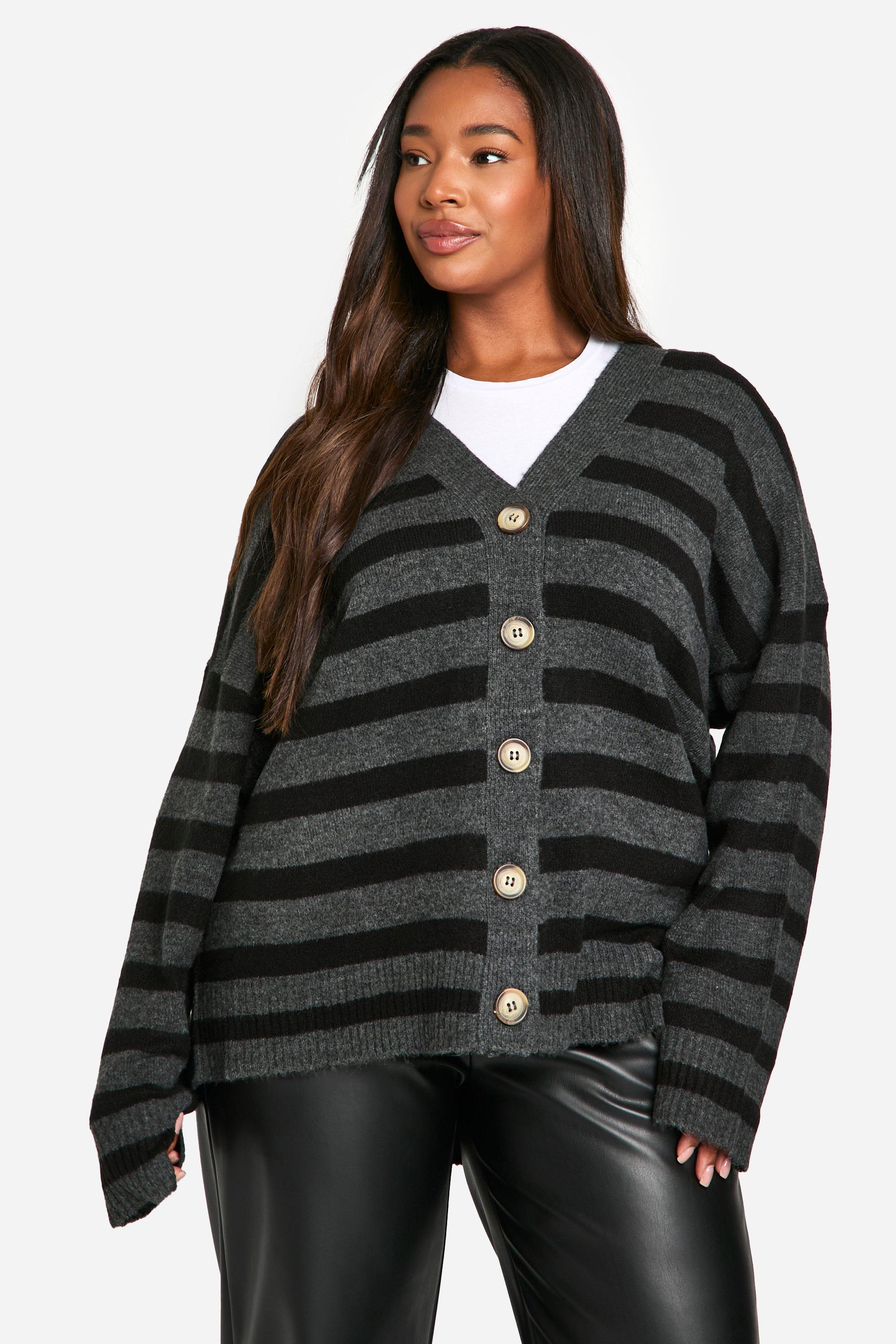 Boohoo Plus Gestreepte Cardigan, Charcoal