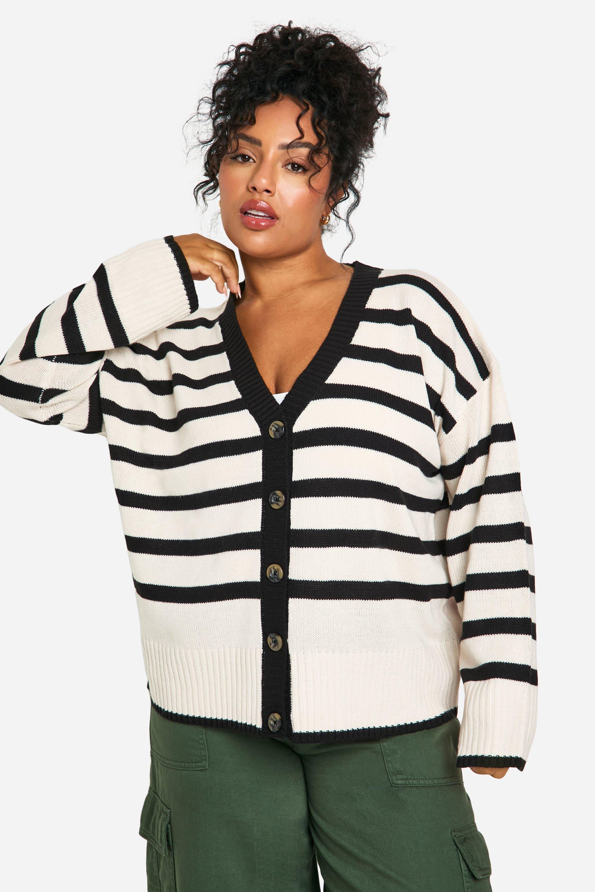 Boohoo Plus Gestreepte Cardigan Met V-Hals, Ivory