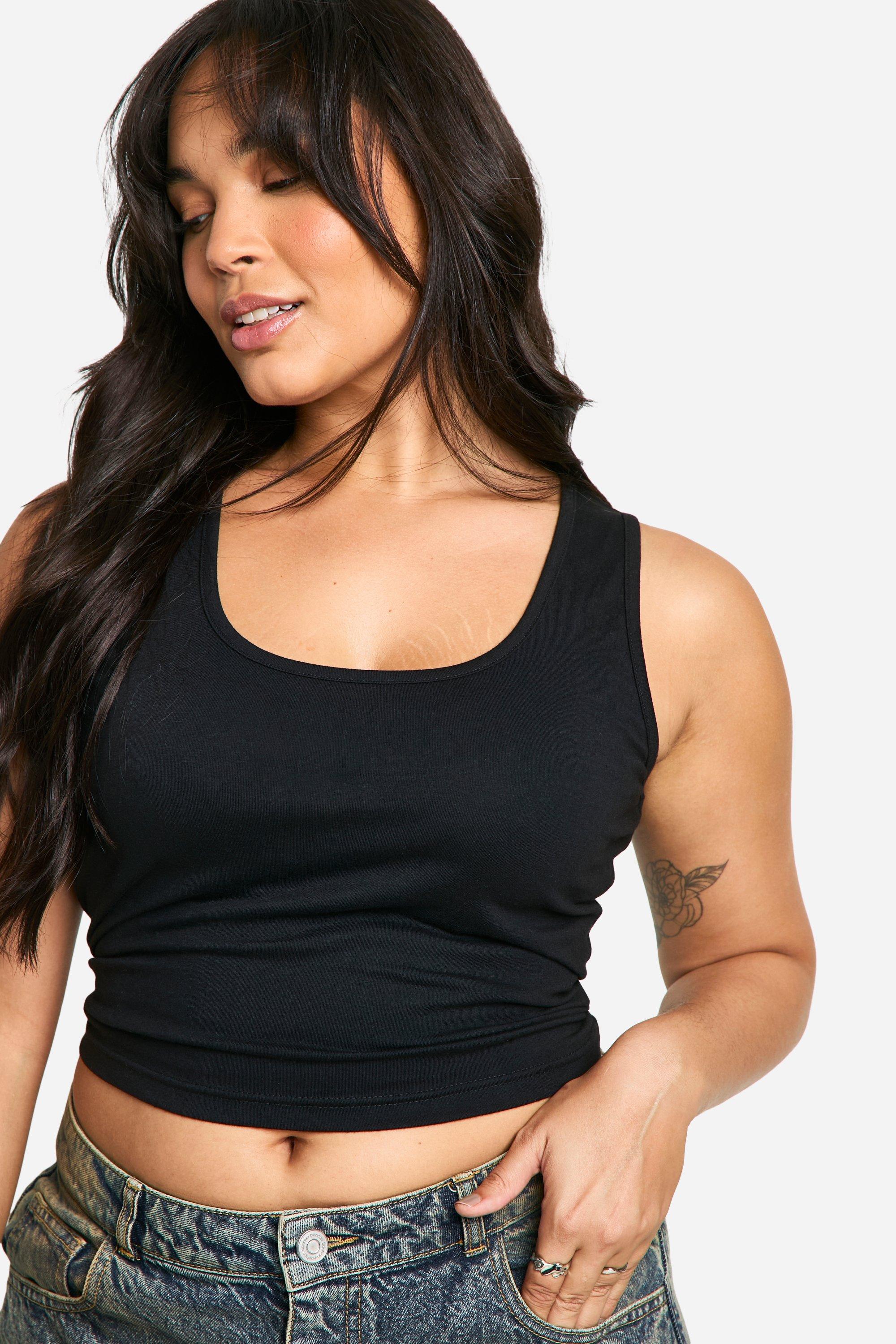 Image of Canotta lunga Plus Size in cotone con spalline ampie, Nero
