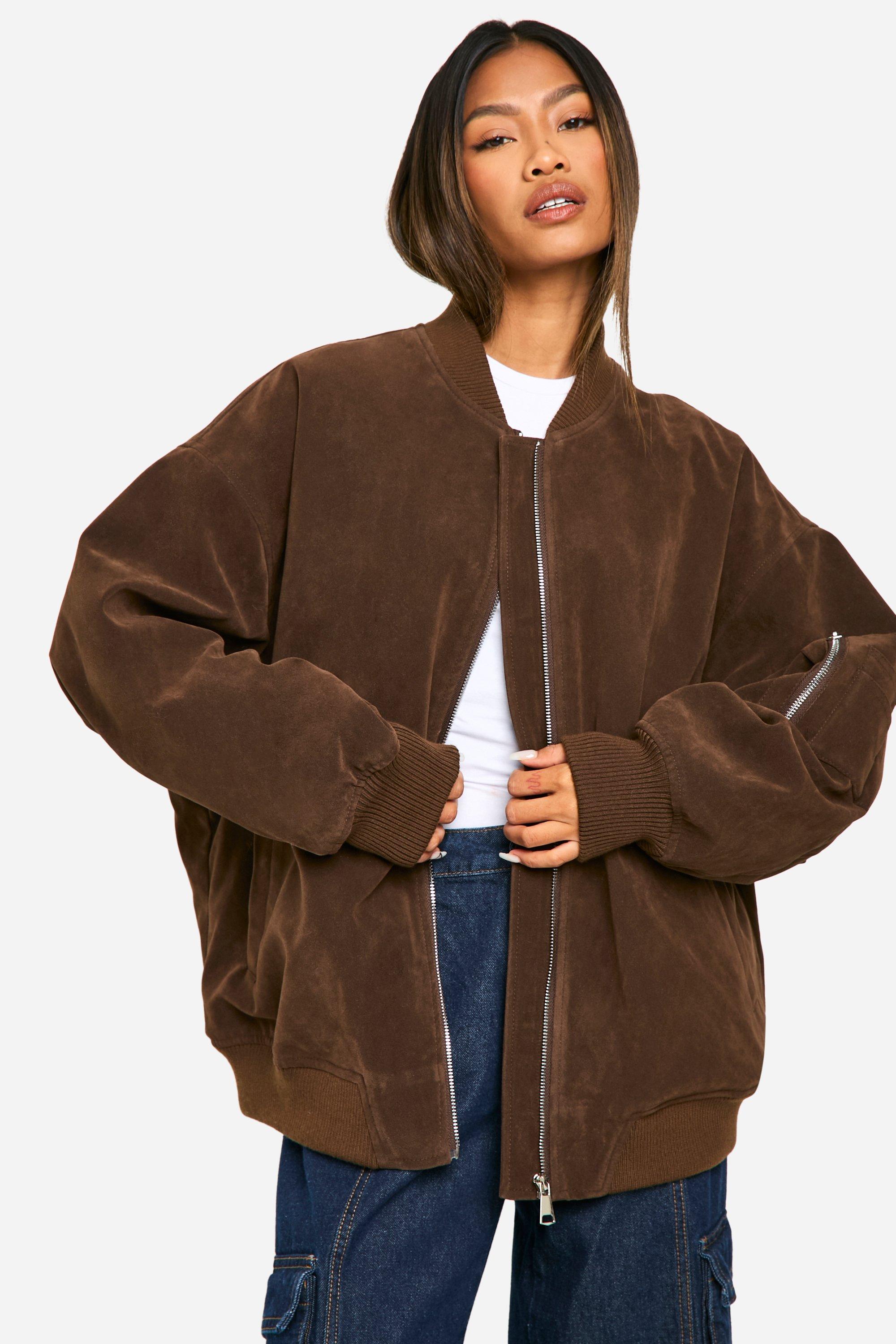 Image of Giacca Bomber oversize effetto scamosciato, Brown