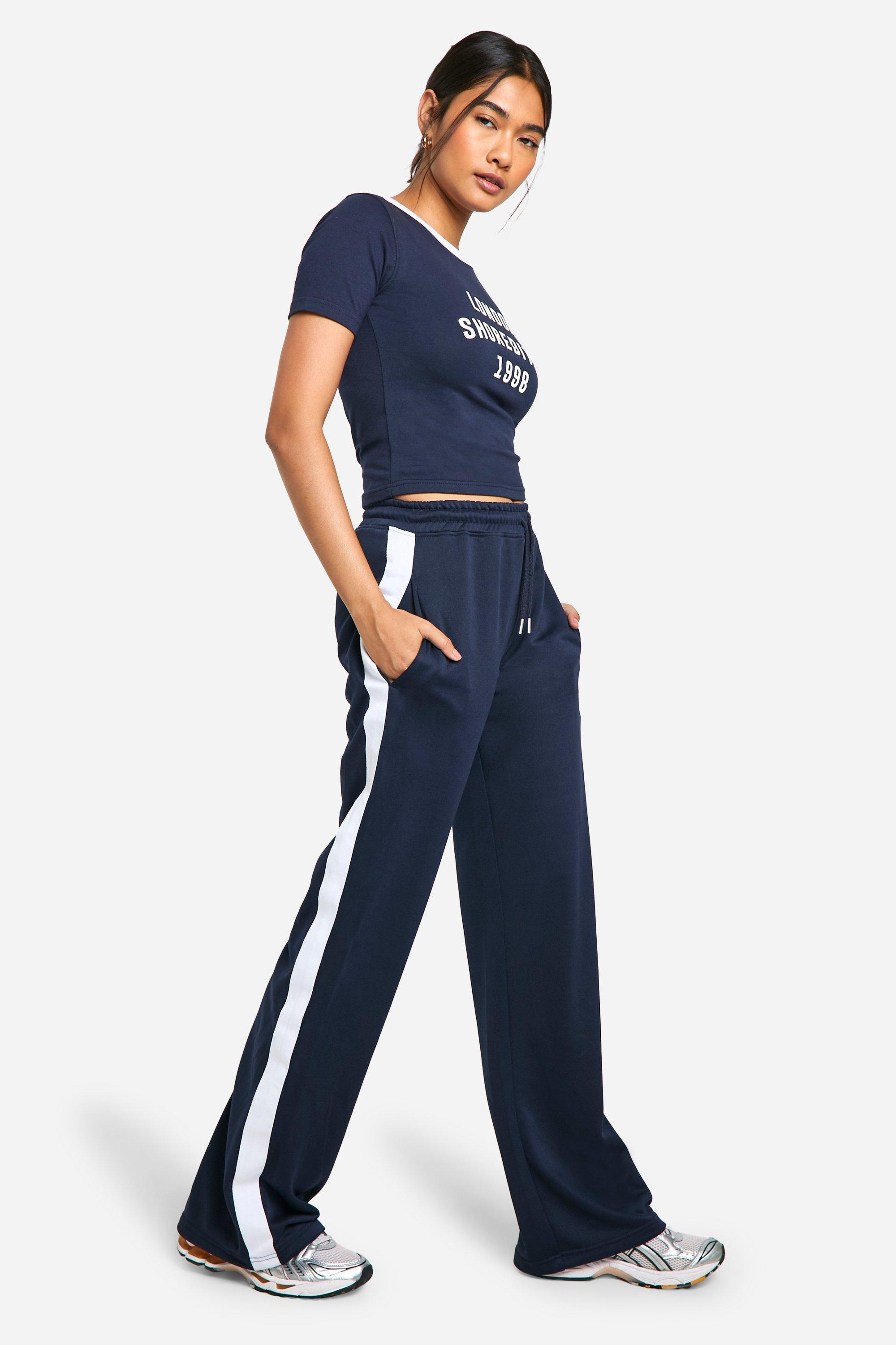 Womens Tricot Side Stripe Straight Leg Jogger - Navy - L, Navy