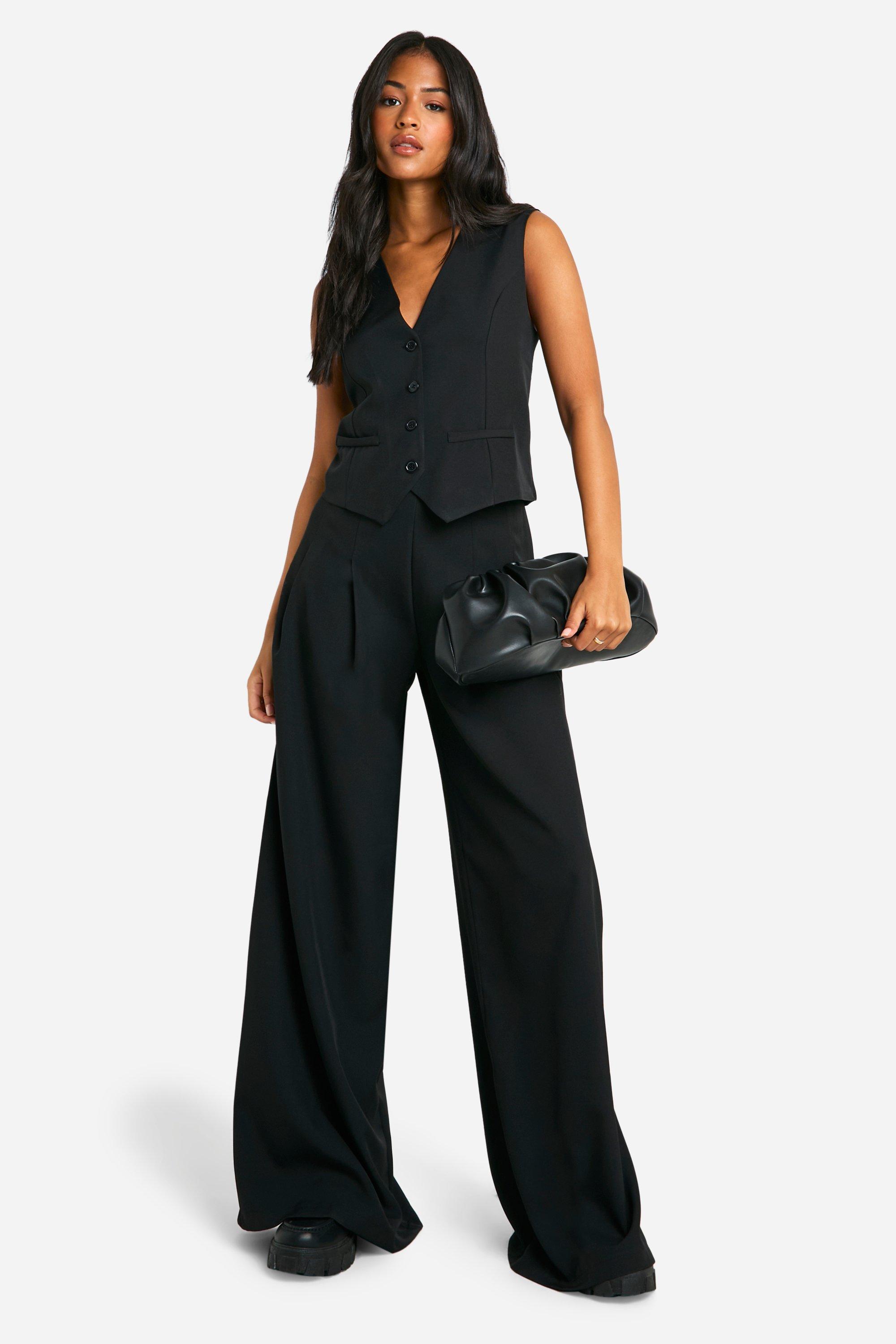 Image of Pantaloni Tall a gamba ampia con pieghe, Nero