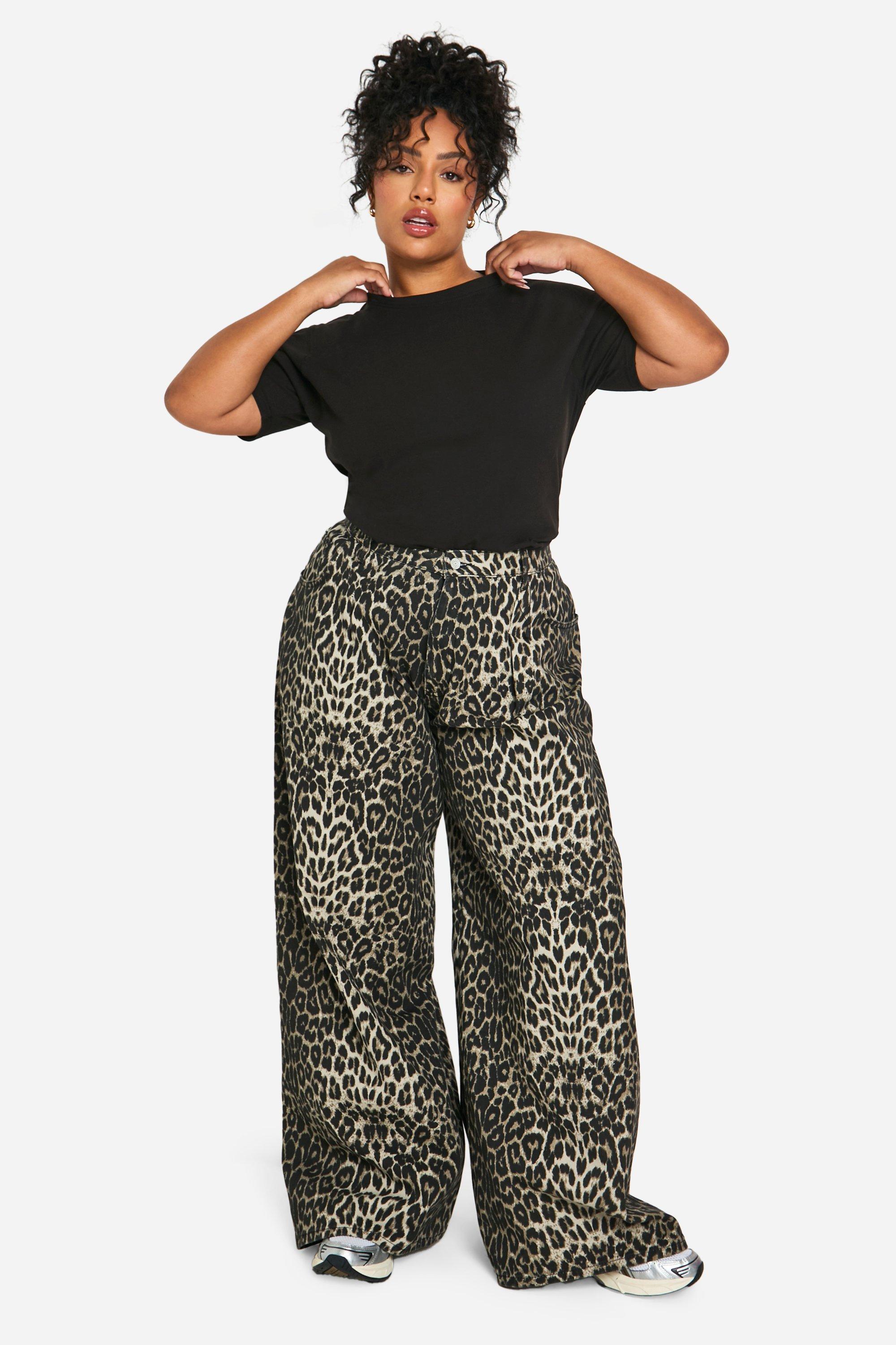 Boohoo Plus Extreme Wide Leg Luipaardprint Jeans, Leopard