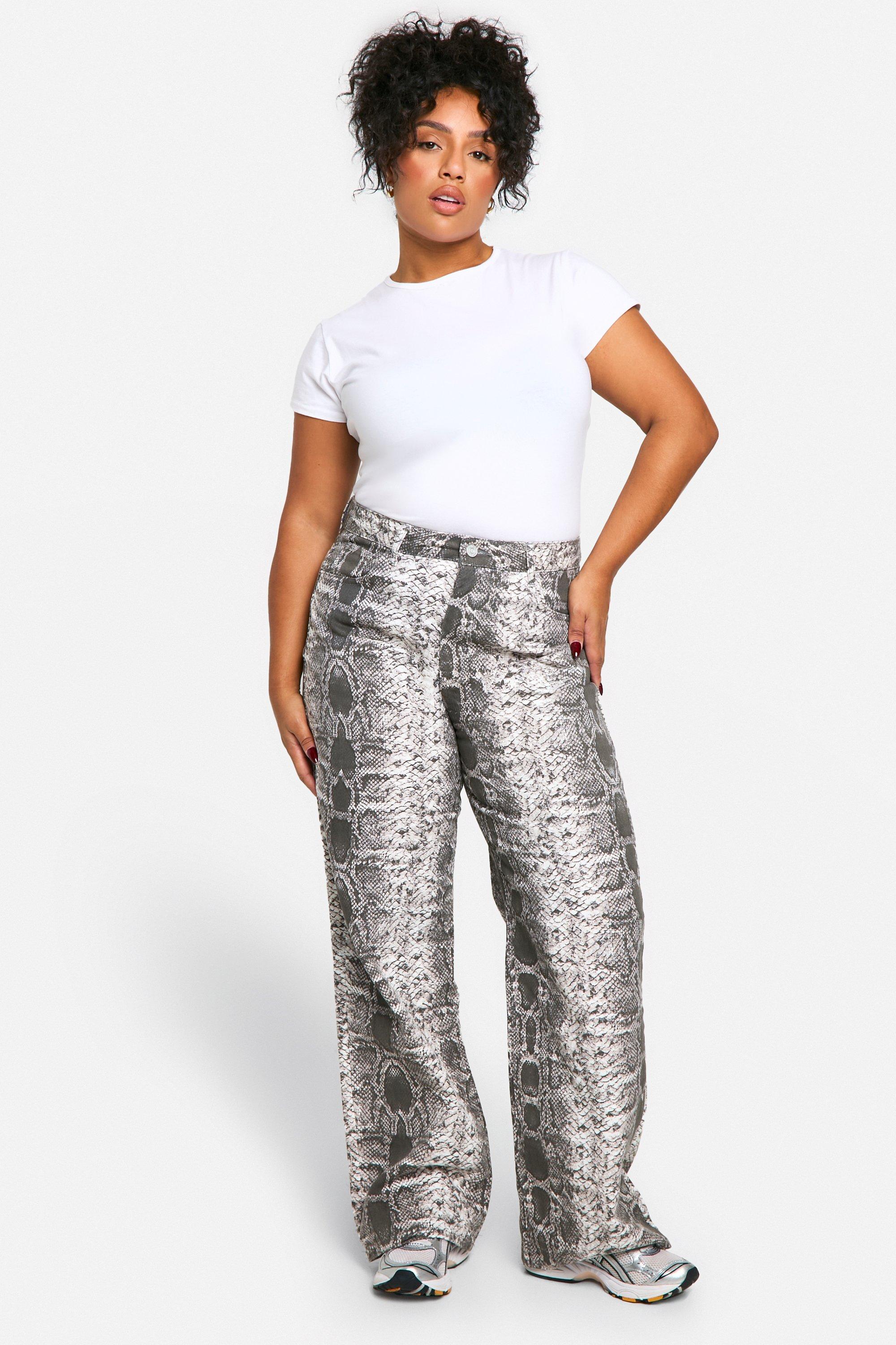 Boohoo Plus Snake Wide Leg Jean, Snake