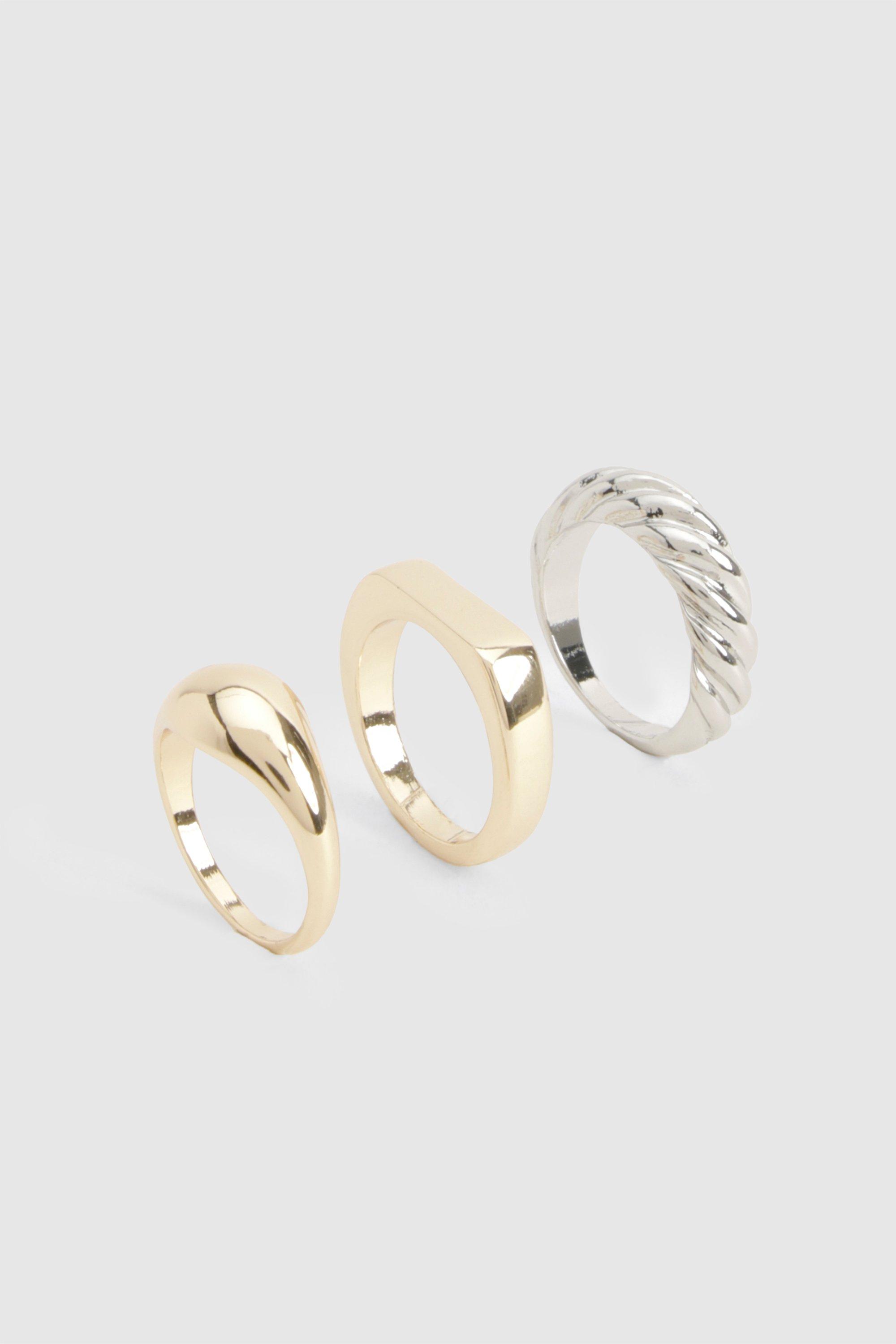 Womens Mixed Metal Ring 3 Pack - Gold - M/L, Gold