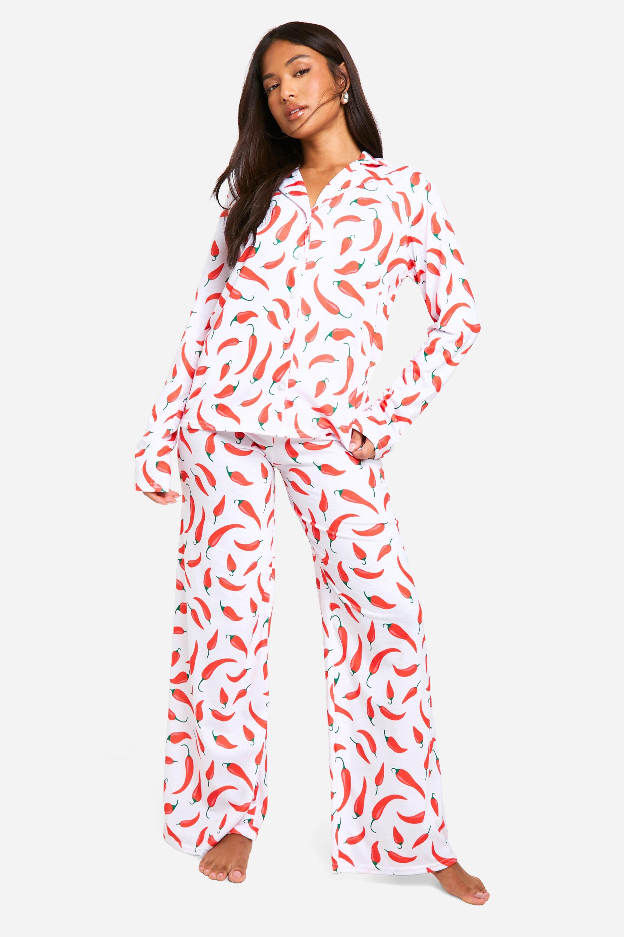 Womens Petite Chilli Print Pyjama - White - 6, White