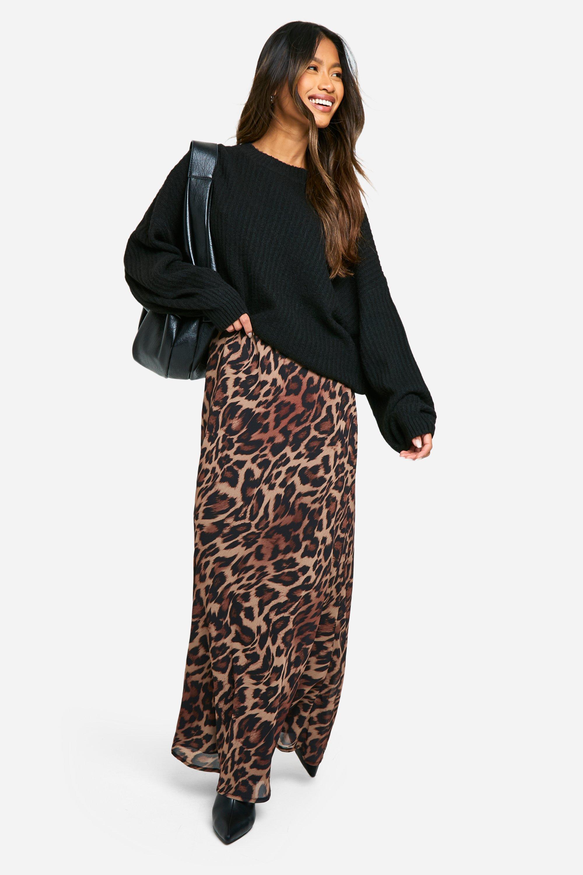 Boohoo Leopard Chiffon Maxi Skirt, Brown