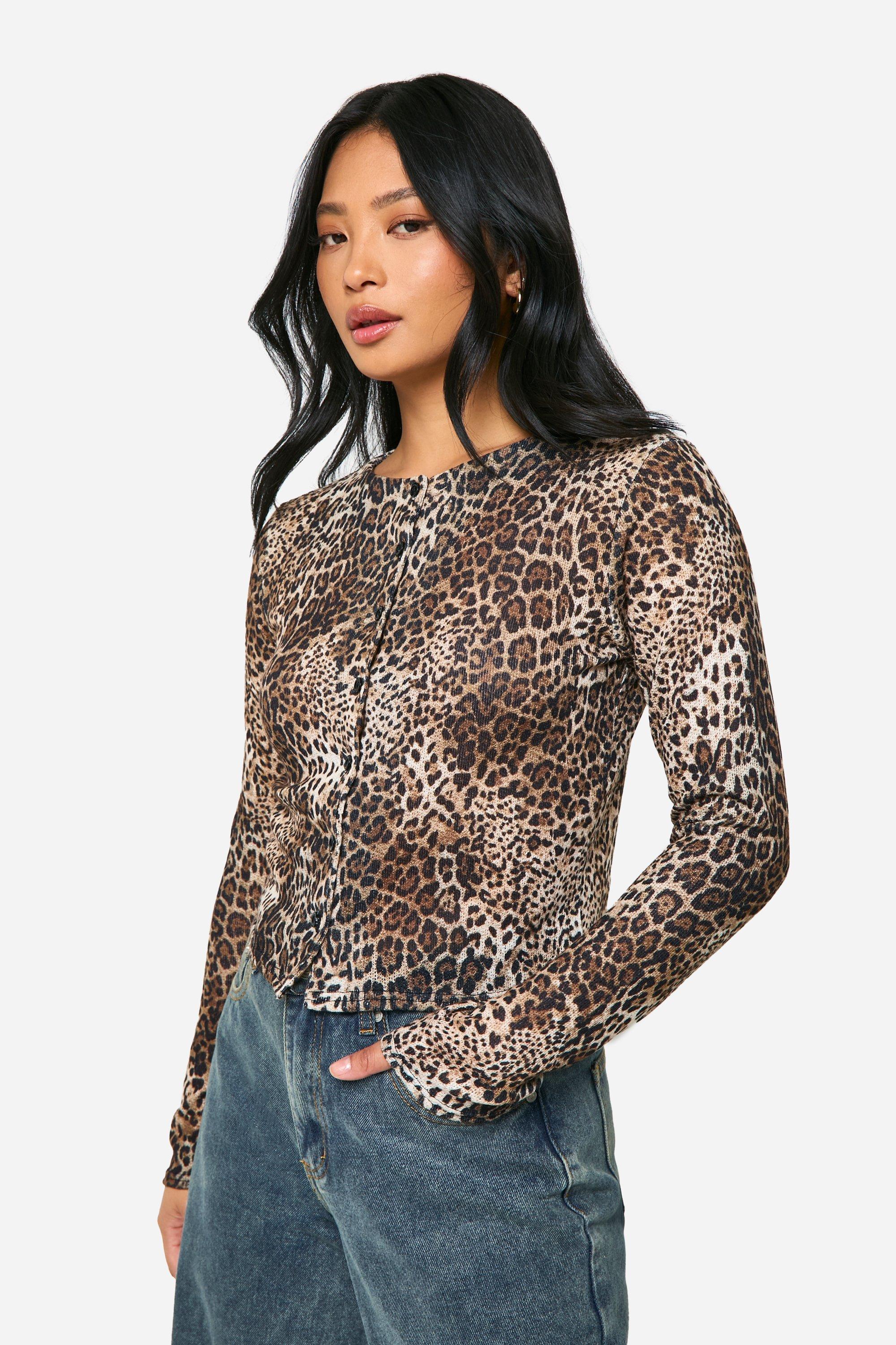 Boohoo Petite Luipaardprint Cardigan Met Hoge Hals, Natural