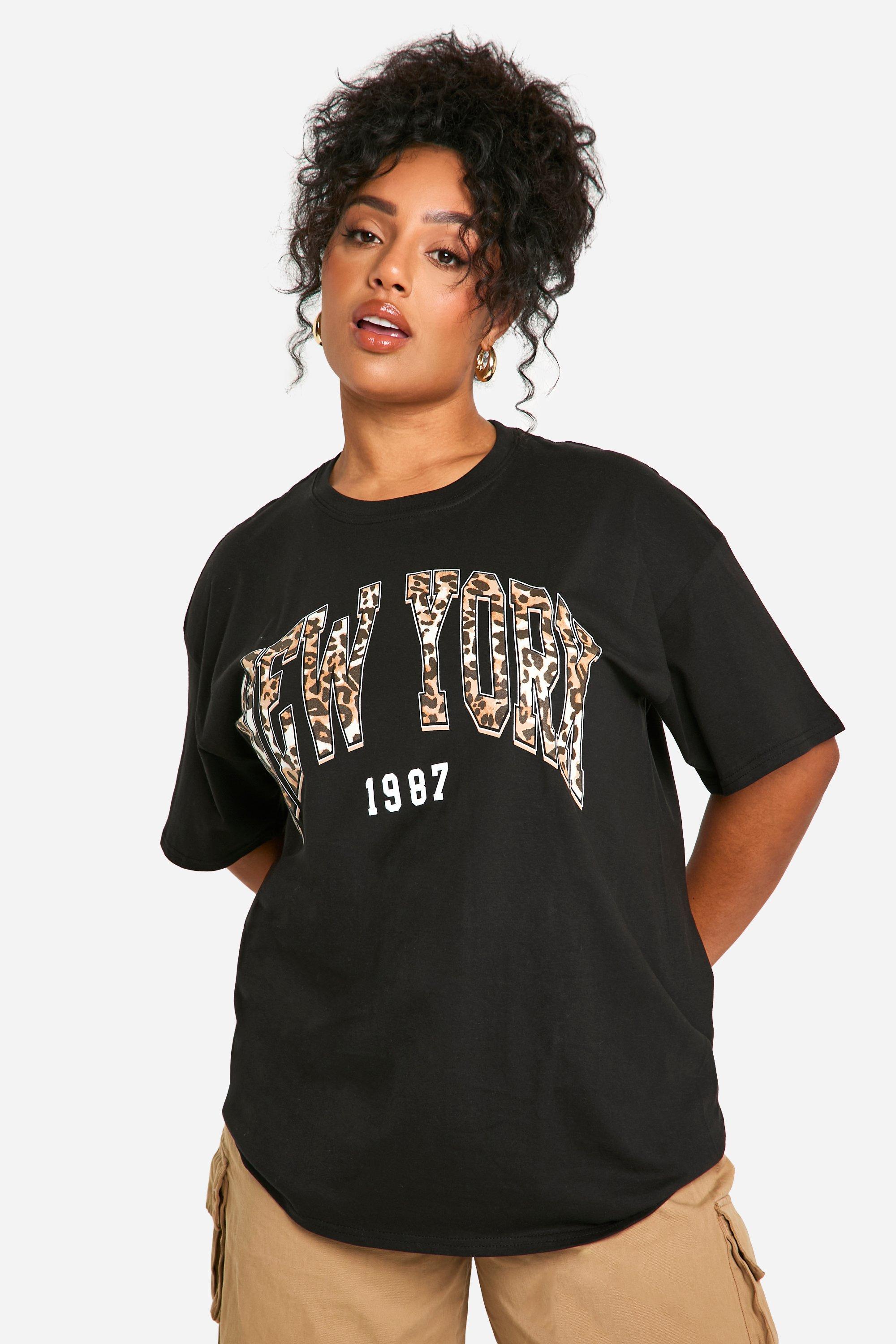 Image of T-shirt Plus Size oversize leopardata New York, Nero