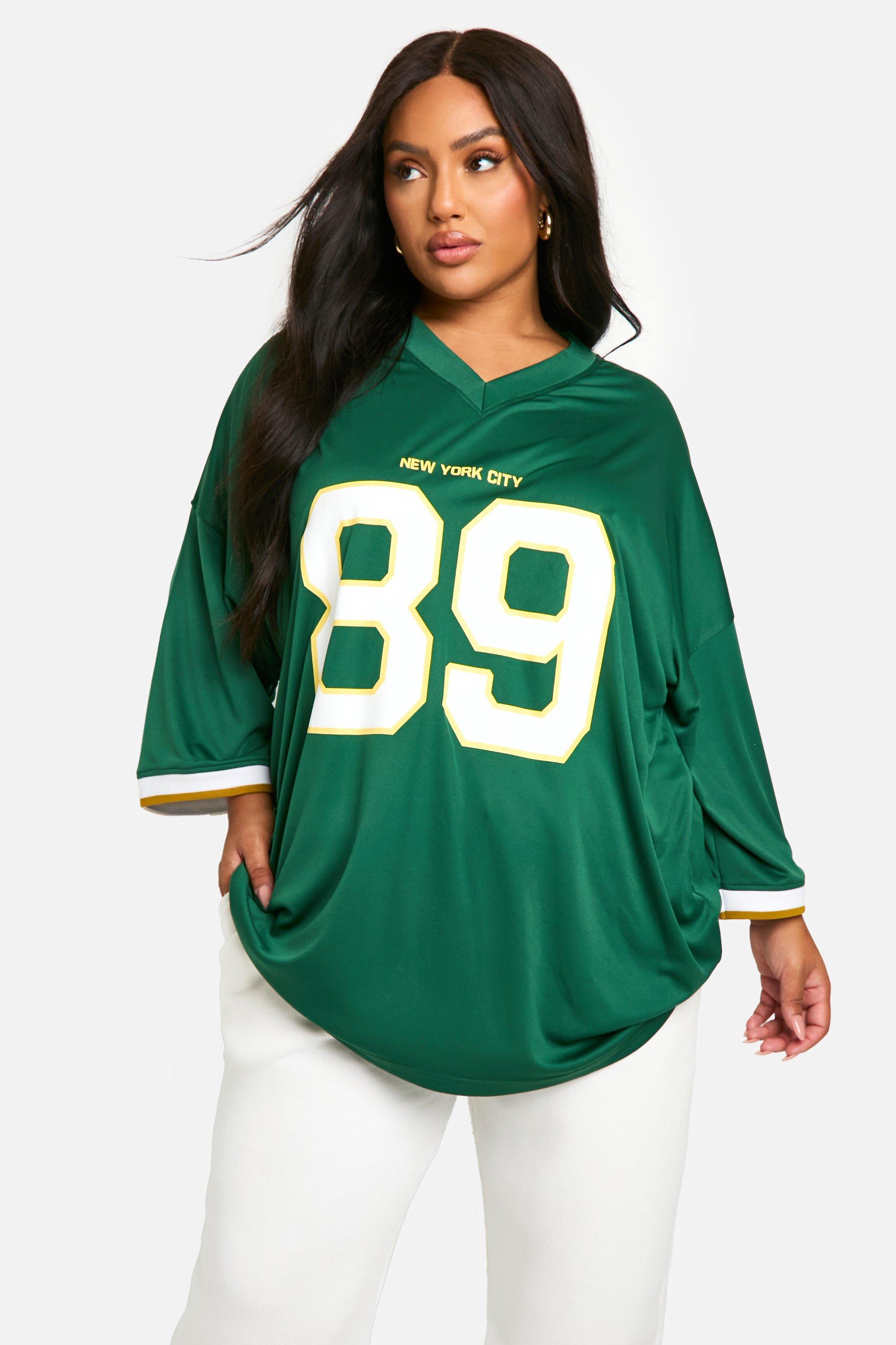 Image of T-shirt da calcio Plus Size oversize con slogan 89 NEW YORK CITY, Verde