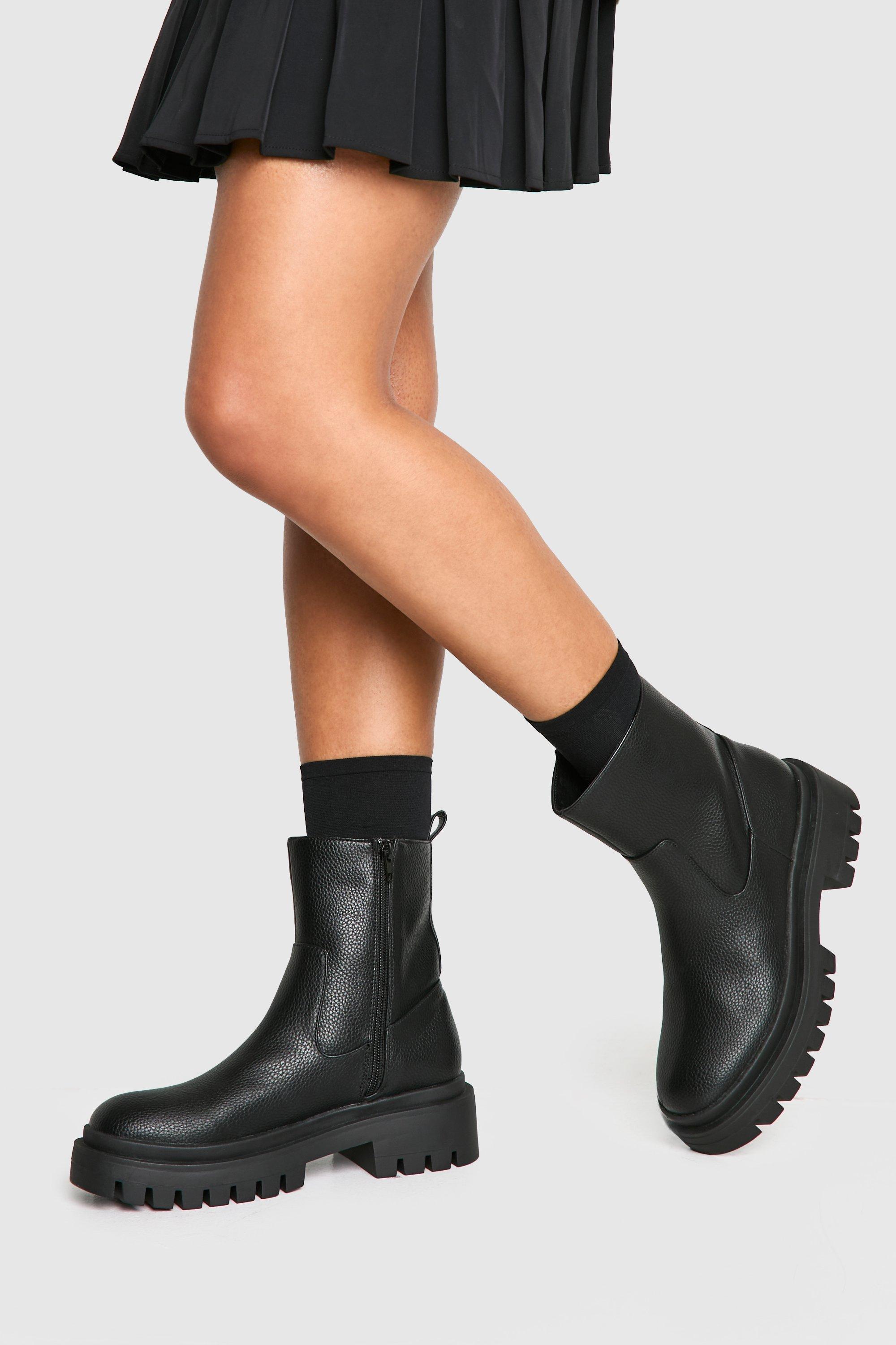 Boohoo Chelsea Boots Met Textuur, Label En Brede Schacht, Black