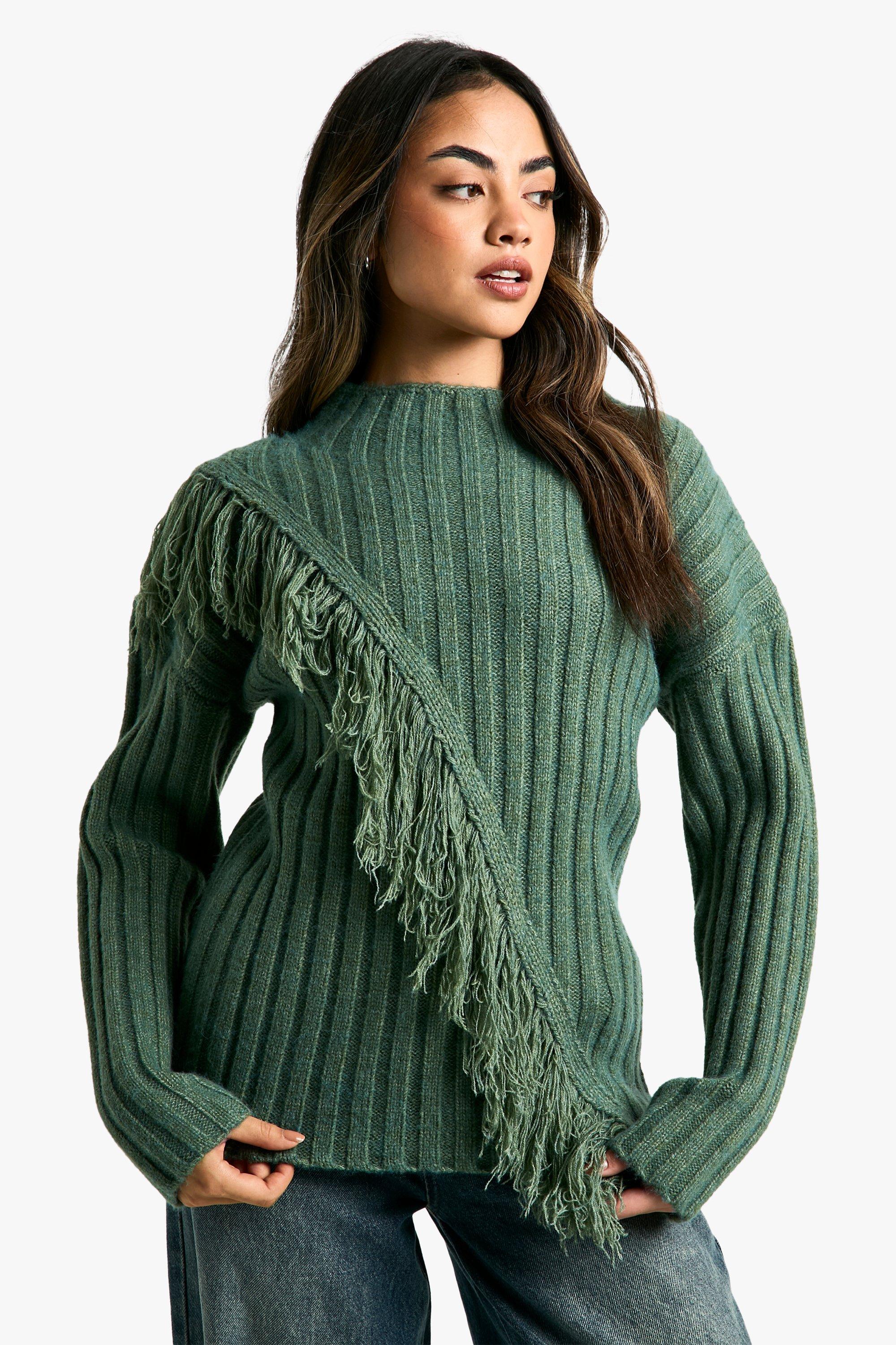 Pull Côtelé À Franges - Vert Kaki - M, Vert Kaki