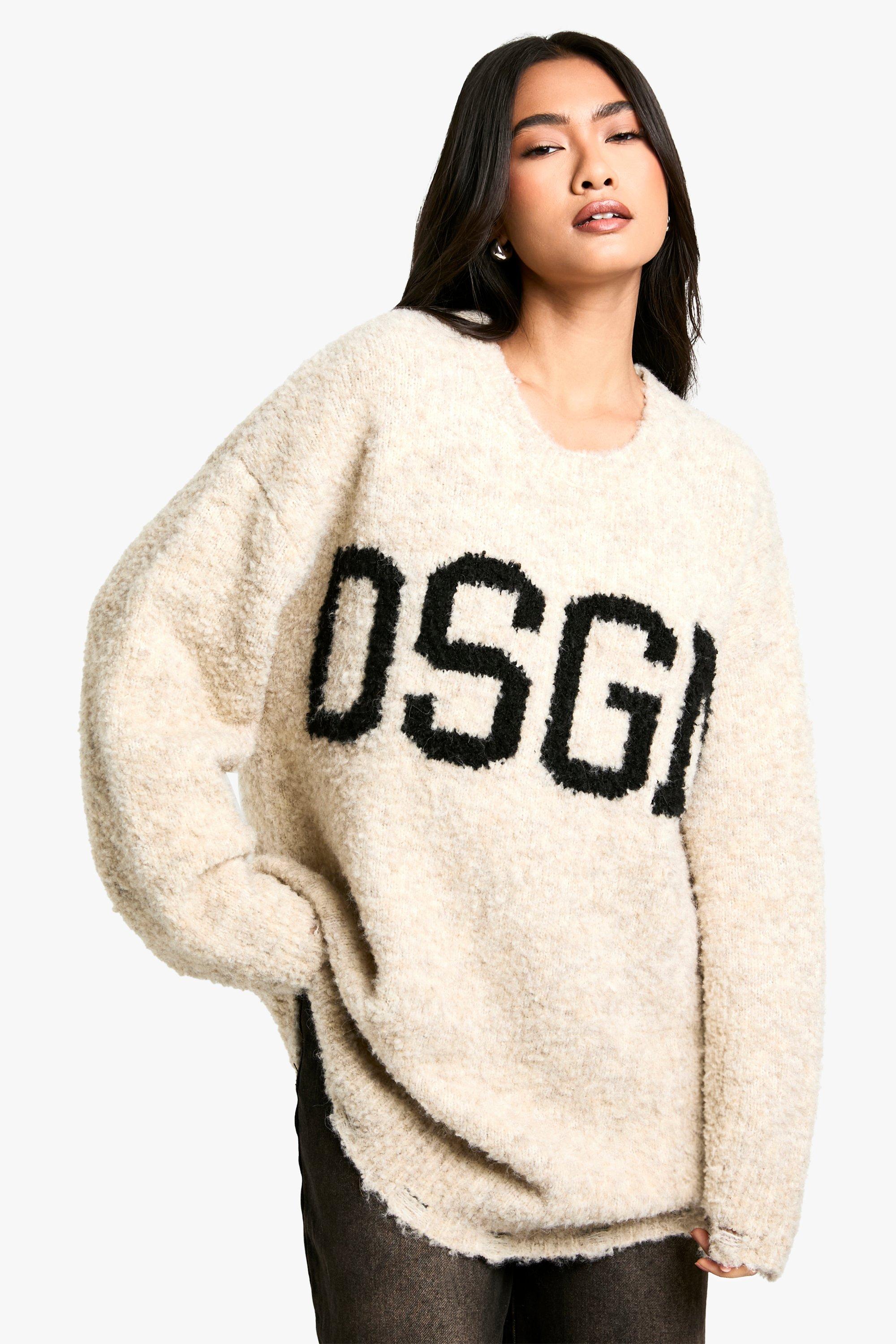 Pull Oversize En Maille À Slogan Dsgn - Blanc Cassé - M, Blanc Cassé